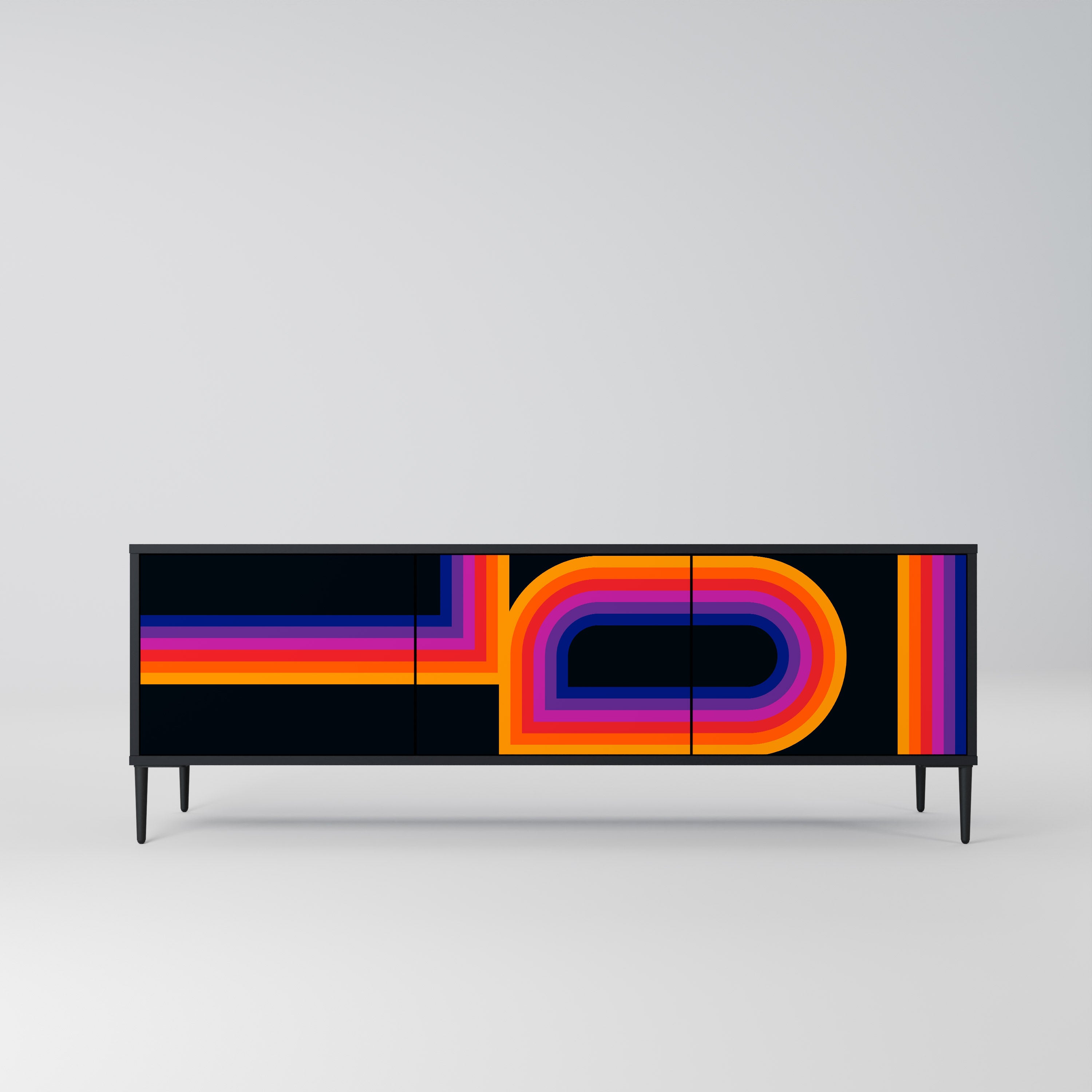 Meuble TV 3 portes BLINDED BY THE LIGHTS, finition noire