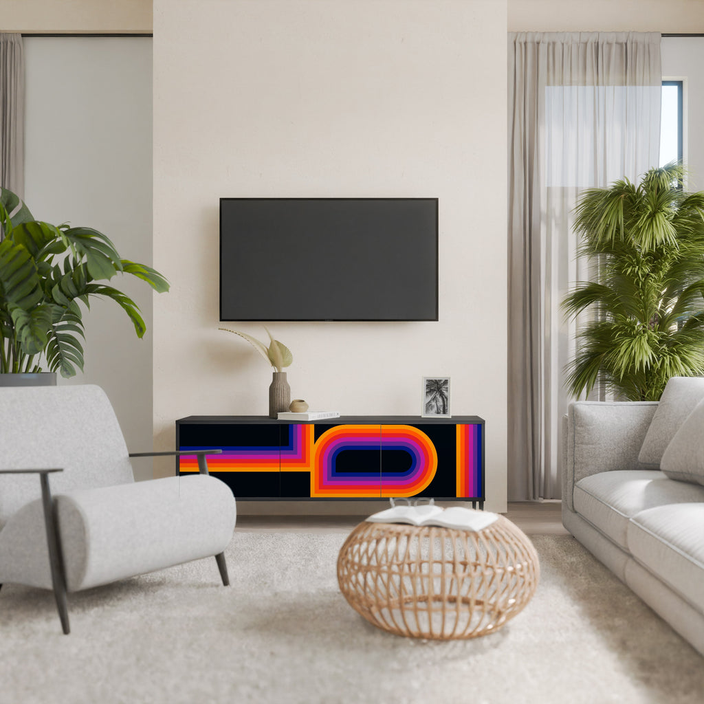 Meuble TV 3 portes BLINDED BY THE LIGHTS, finition noire