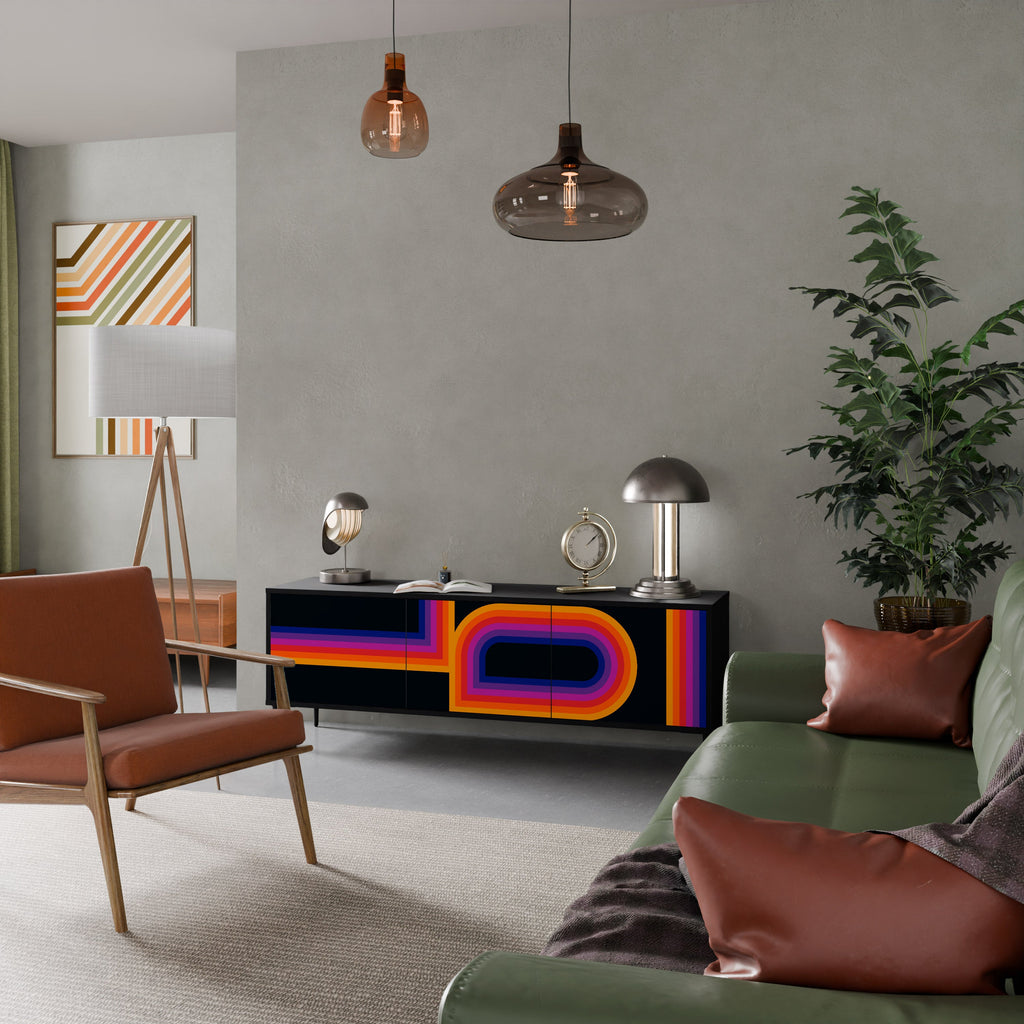 Meuble TV 3 portes BLINDED BY THE LIGHTS, finition noire