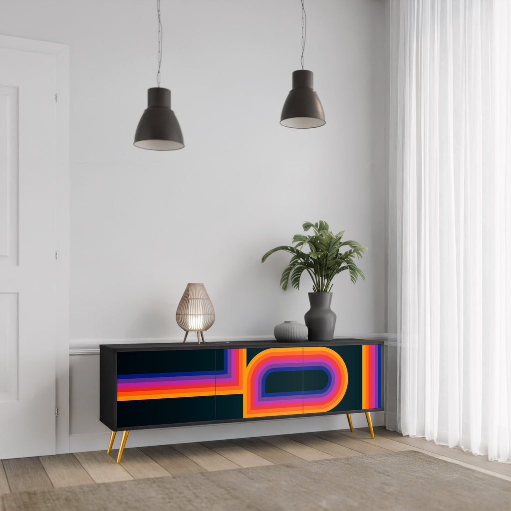 Meuble TV 3 portes BLINDED BY THE LIGHTS, finition noire