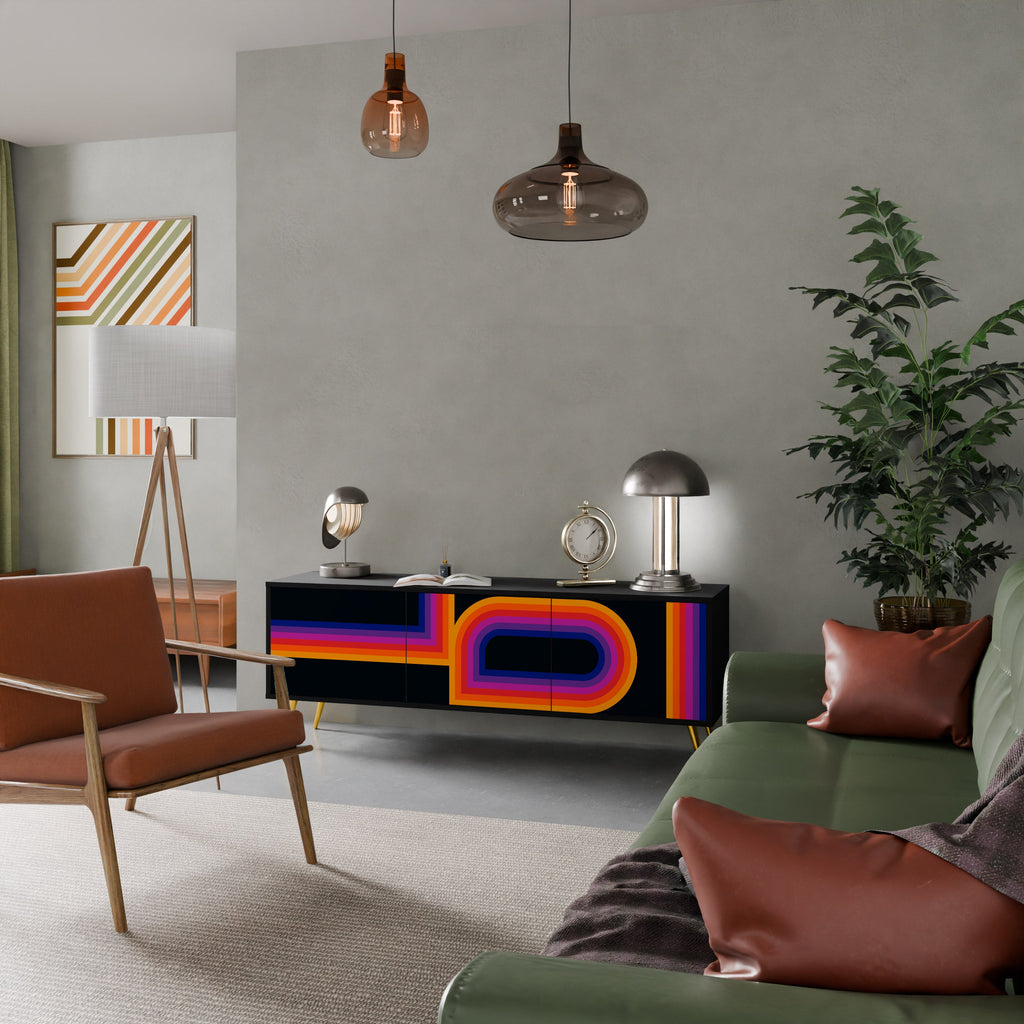 Meuble TV 3 portes BLINDED BY THE LIGHTS, finition noire