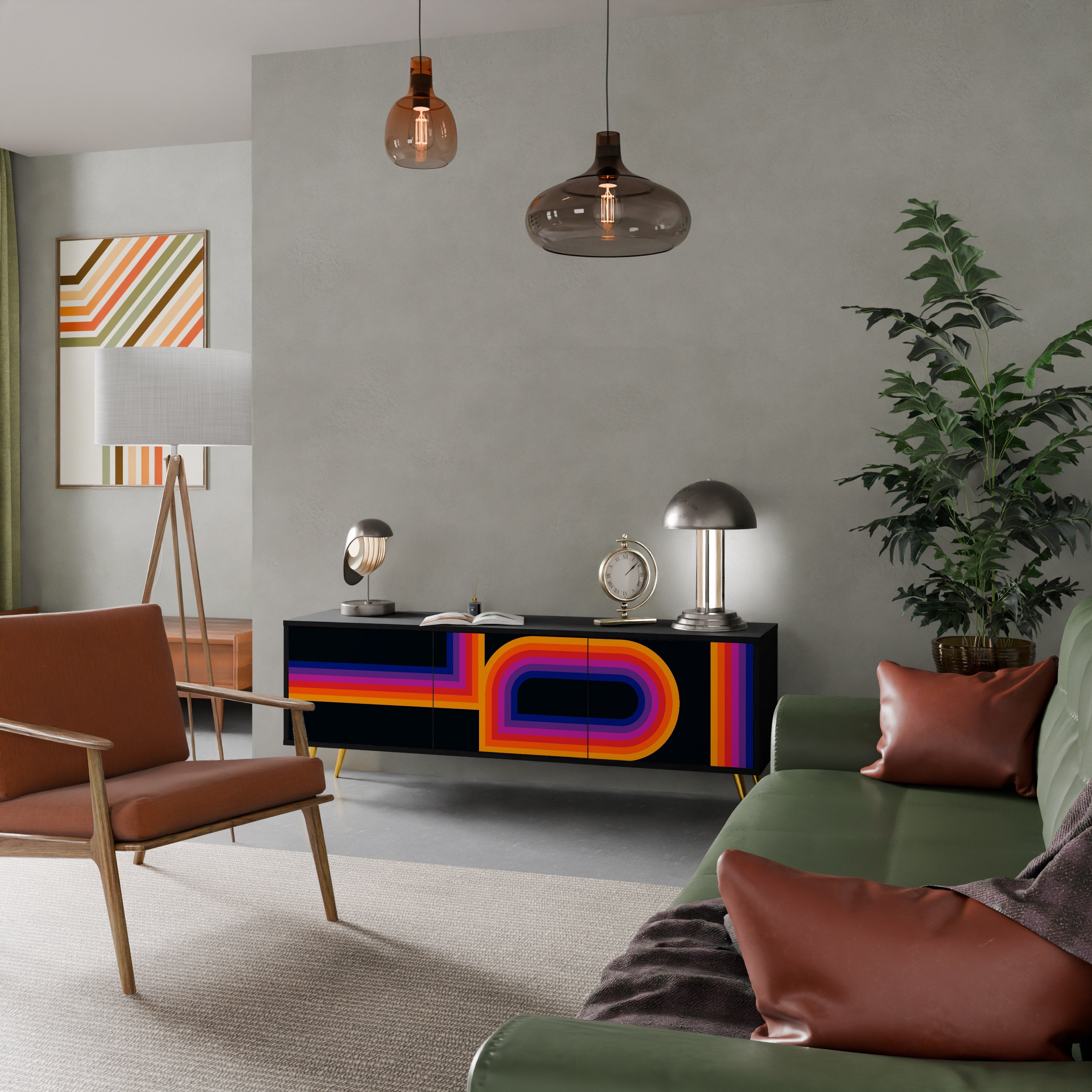 Meuble TV 3 portes BLINDED BY THE LIGHTS, finition noire