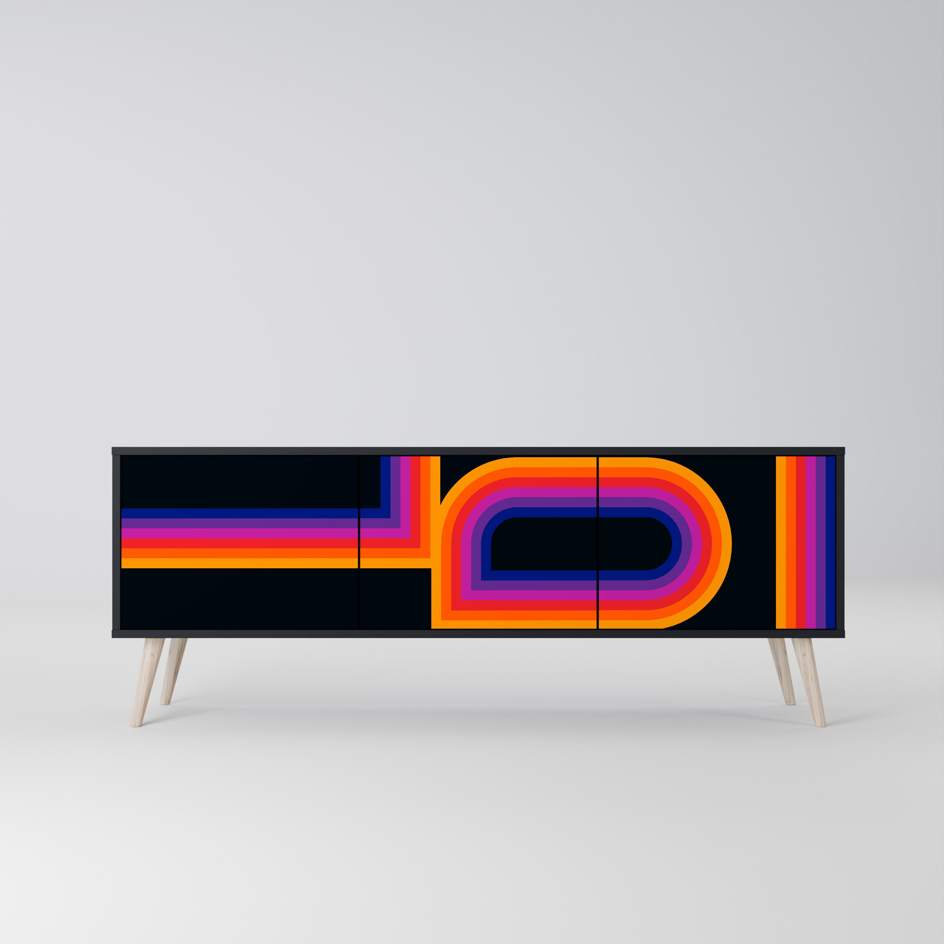 Meuble TV 3 portes BLINDED BY THE LIGHTS, finition noire