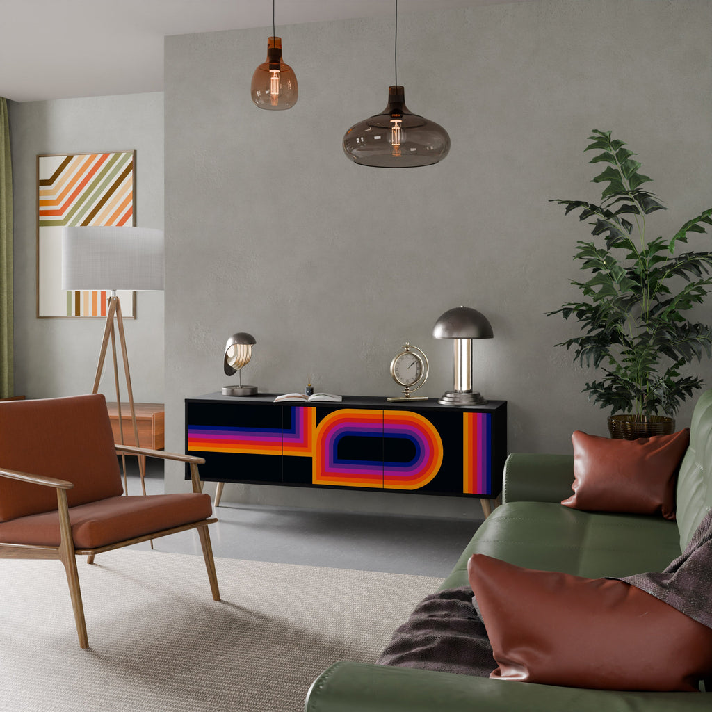 Meuble TV 3 portes BLINDED BY THE LIGHTS, finition noire