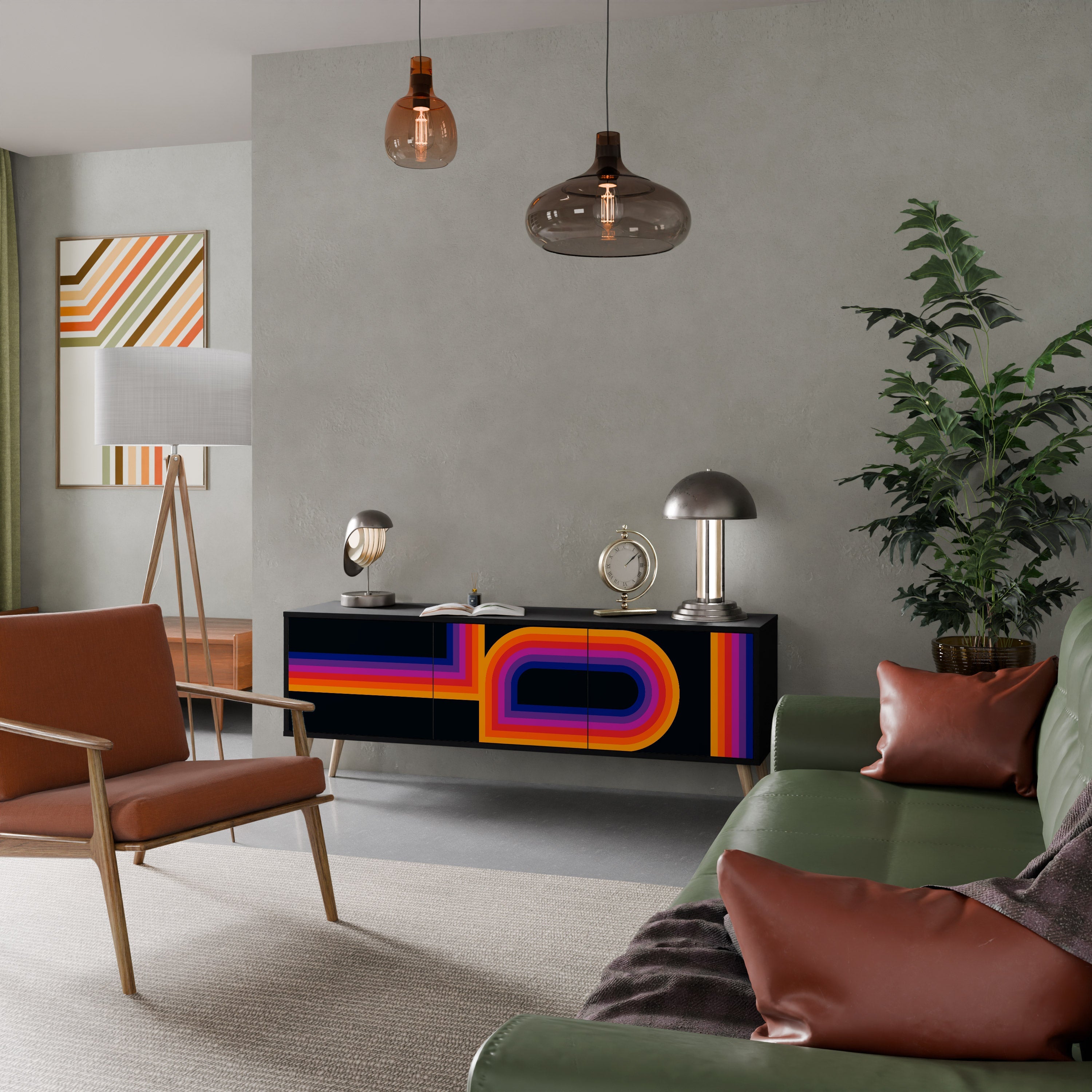 Meuble TV 3 portes BLINDED BY THE LIGHTS, finition noire