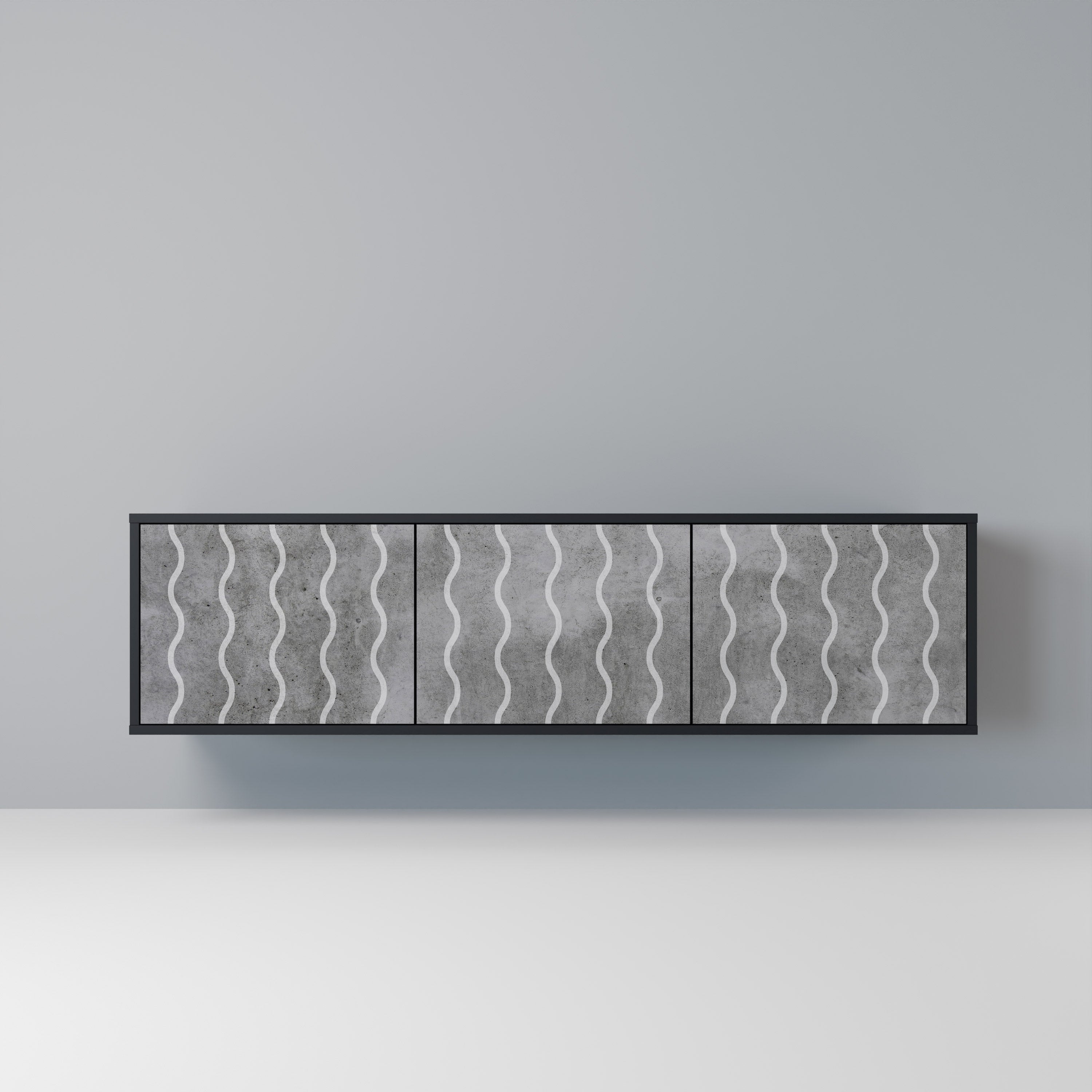 Meuble TV 3 portes WAVES OF CONCRETE en finition noire