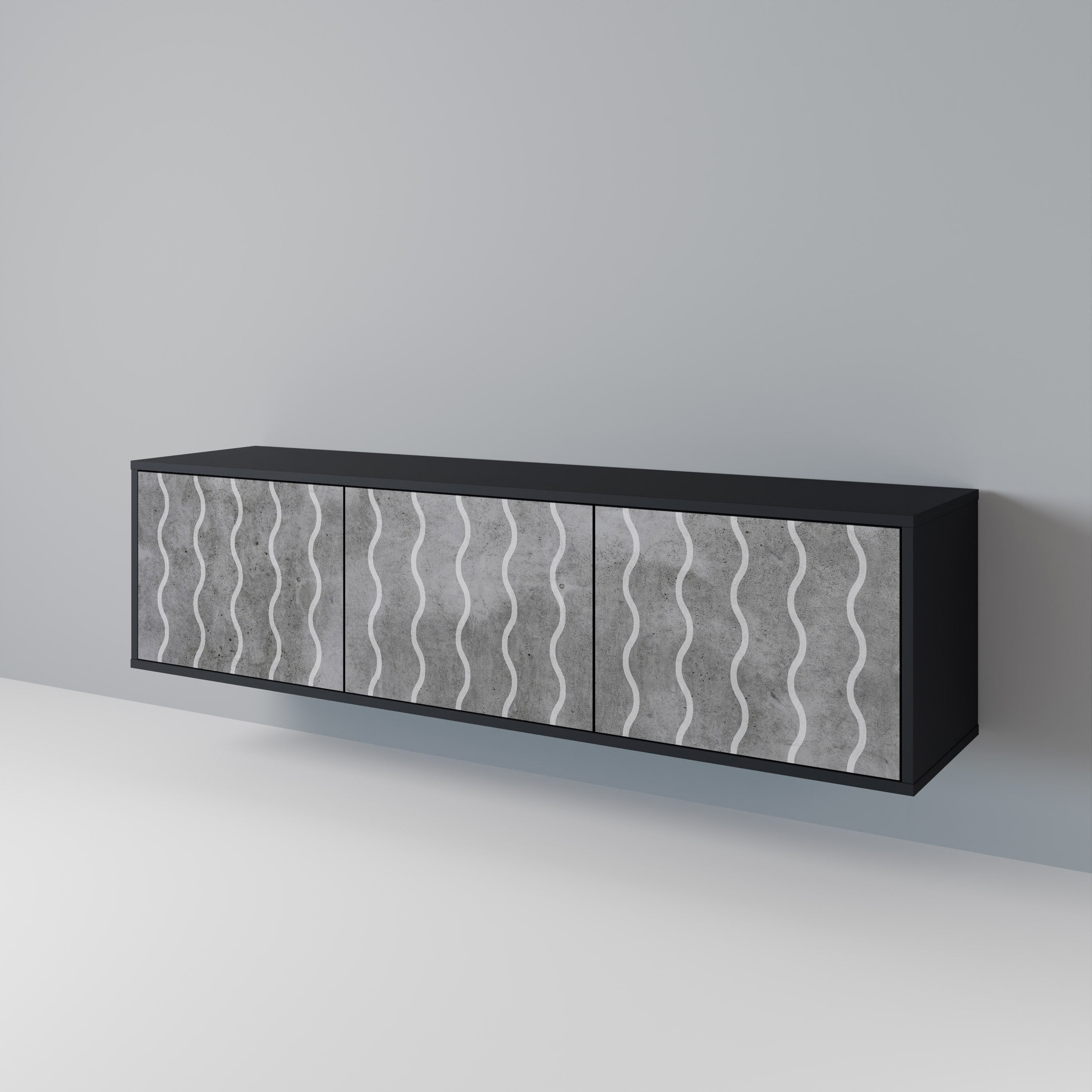 Meuble TV 3 portes WAVES OF CONCRETE en finition noire