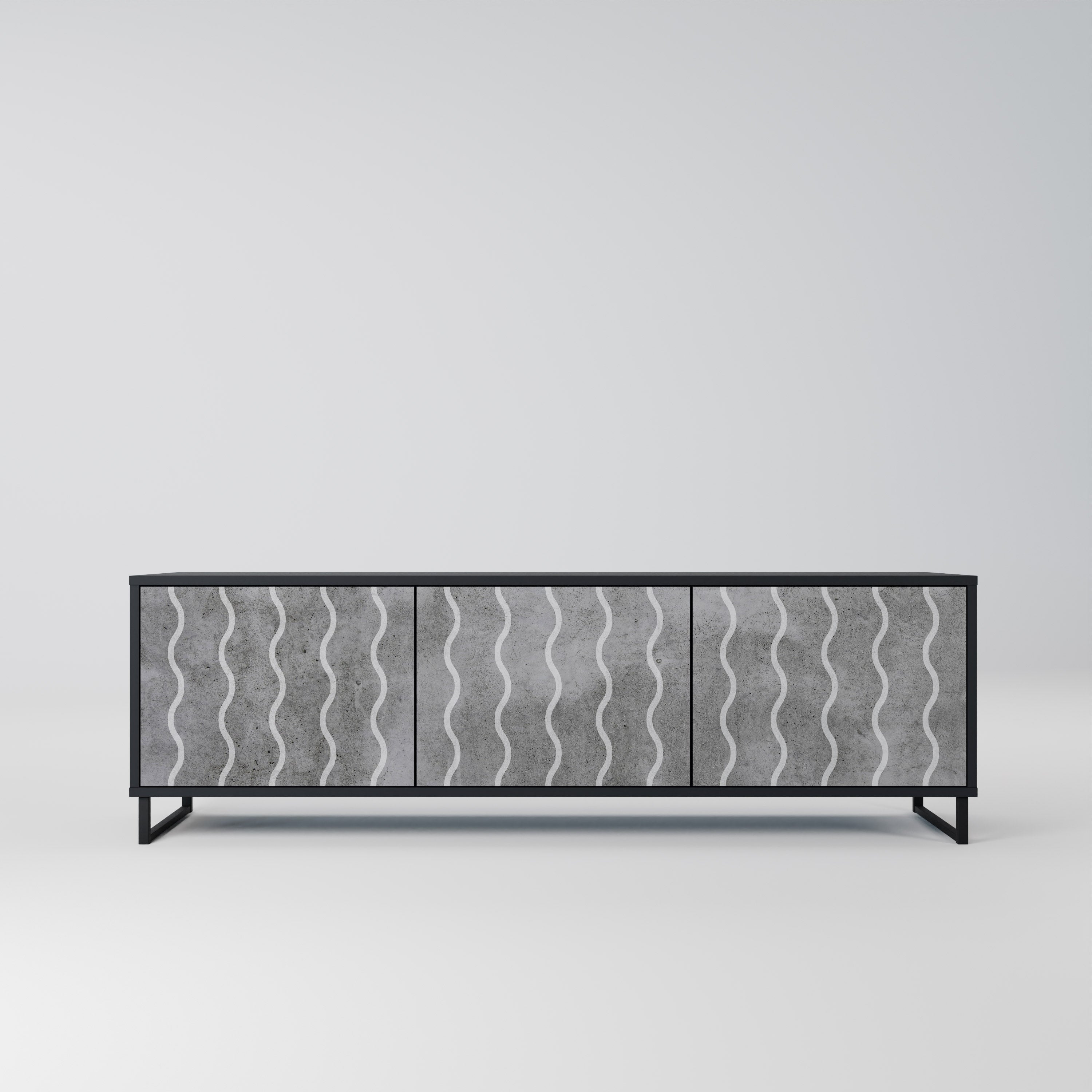 Meuble TV 3 portes WAVES OF CONCRETE en finition noire