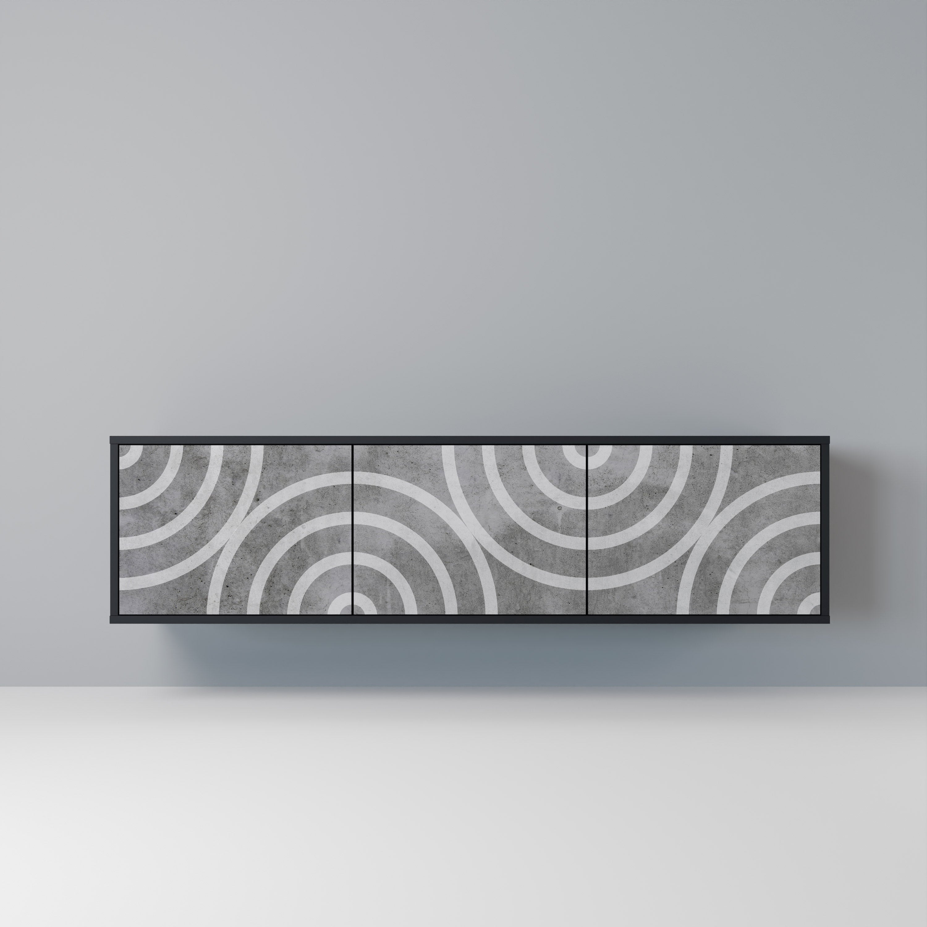 Meuble TV 3 portes CIRCLE CONCRETE en finition noire