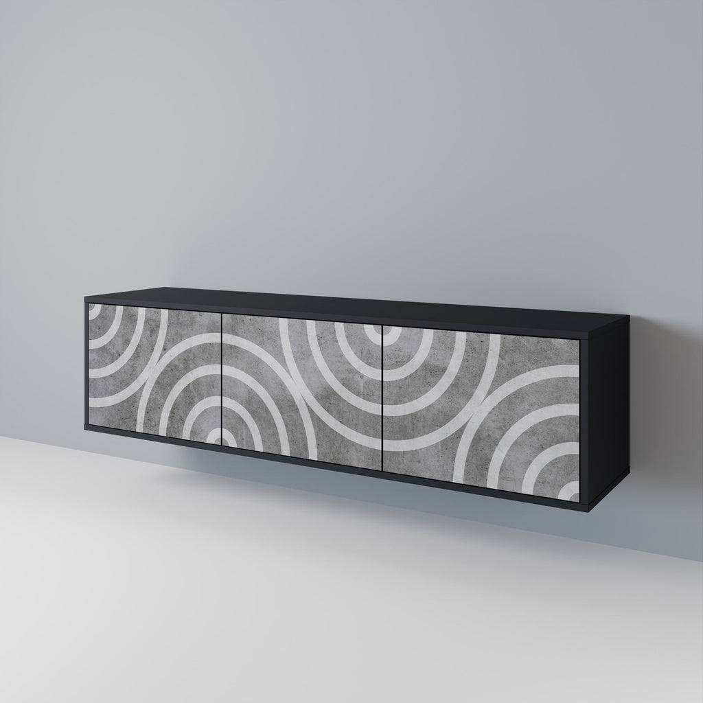 Meuble TV 3 portes CIRCLE CONCRETE en finition noire