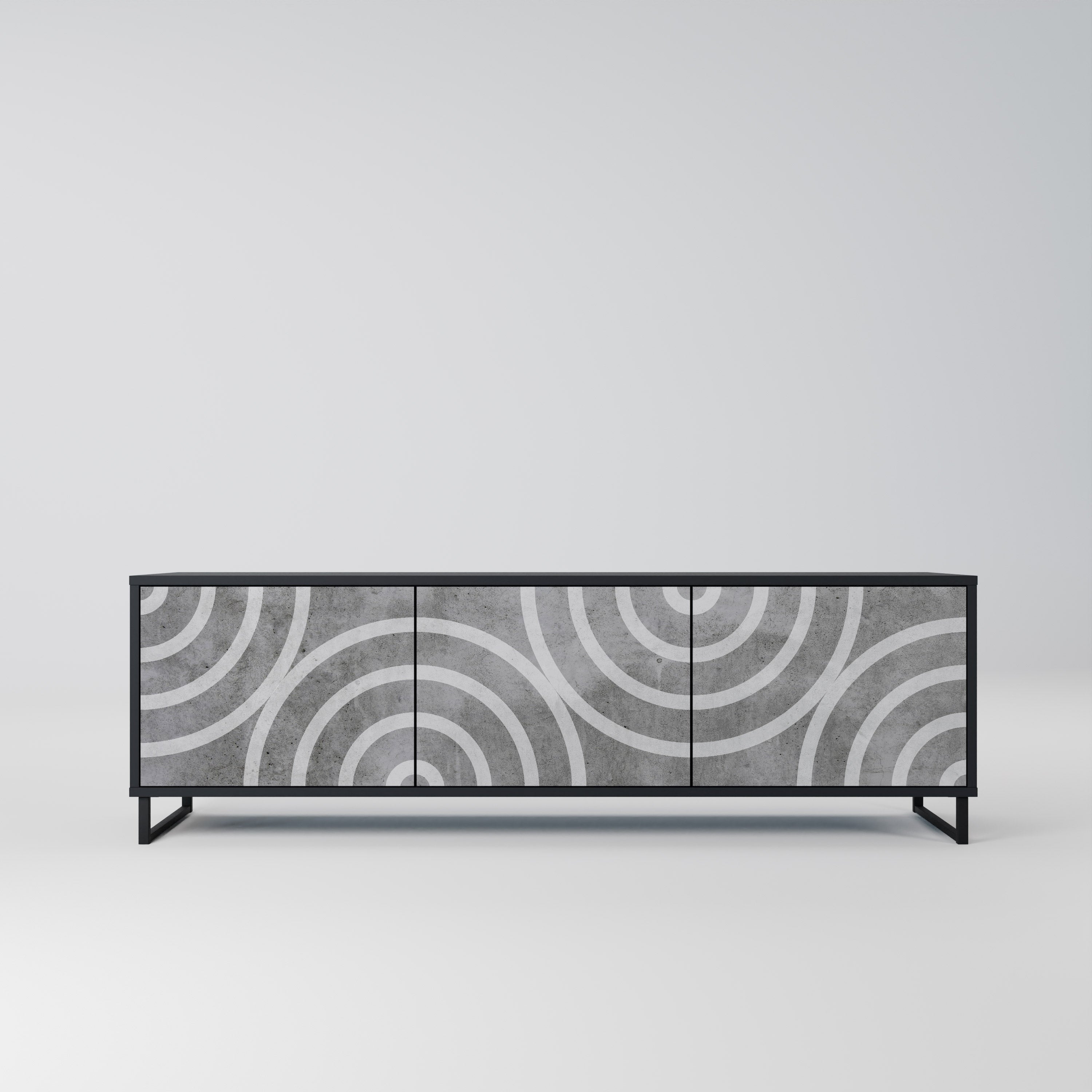 Meuble TV 3 portes CIRCLE CONCRETE en finition noire
