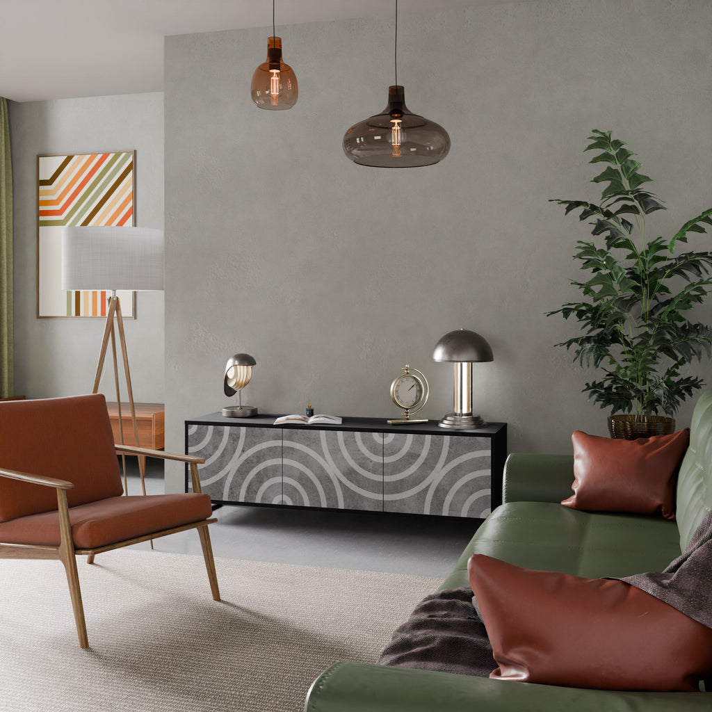 Meuble TV 3 portes CIRCLE CONCRETE en finition noire