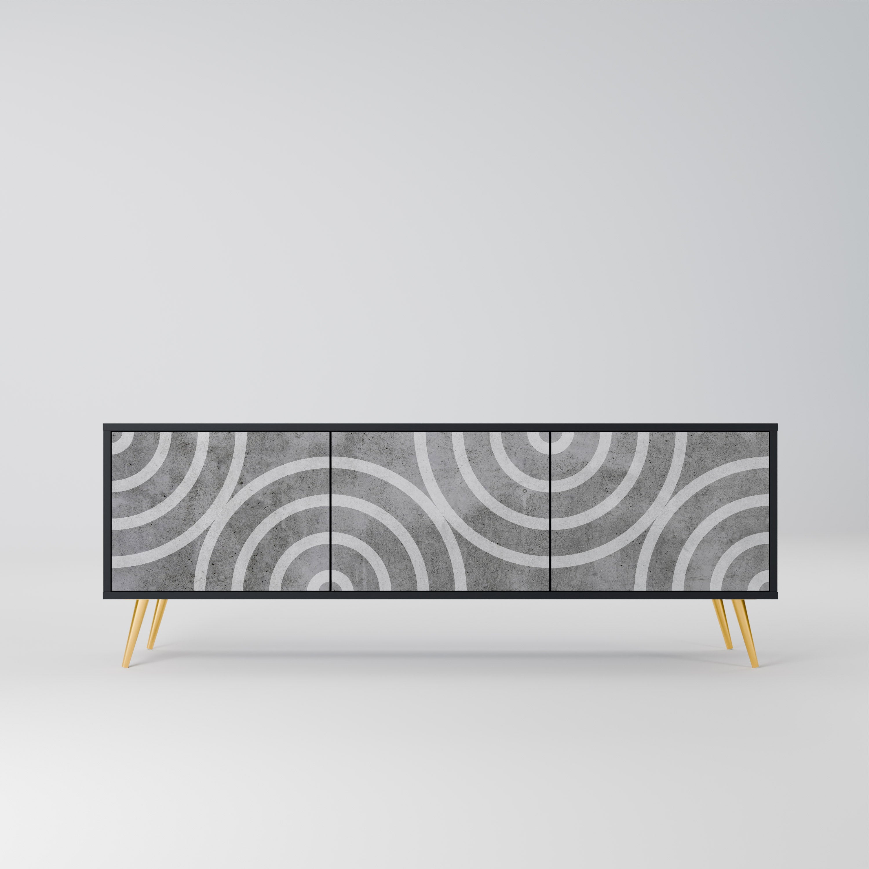 Meuble TV 3 portes CIRCLE CONCRETE en finition noire
