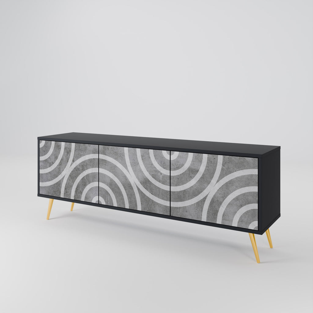Meuble TV 3 portes CIRCLE CONCRETE en finition noire
