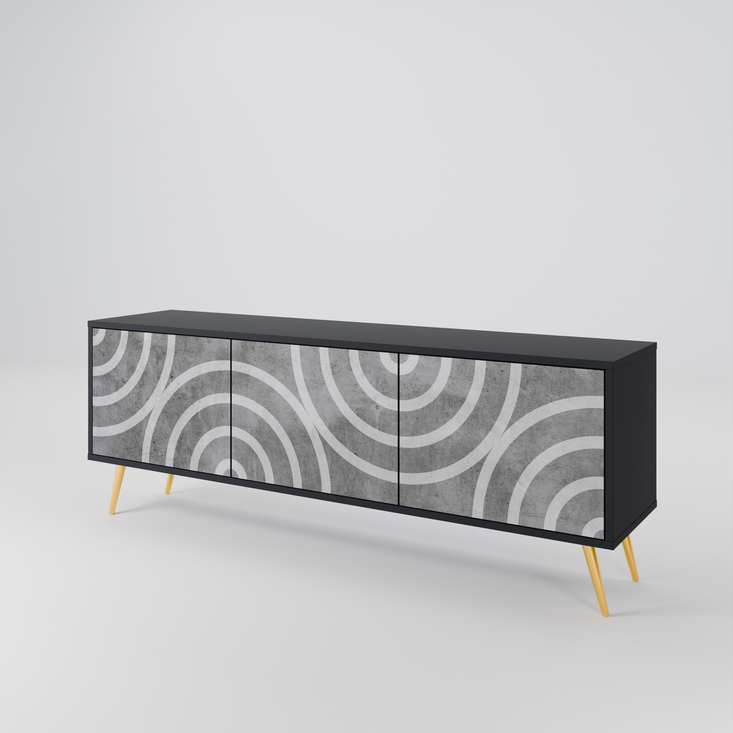 Meuble TV 3 portes CIRCLE CONCRETE en finition noire