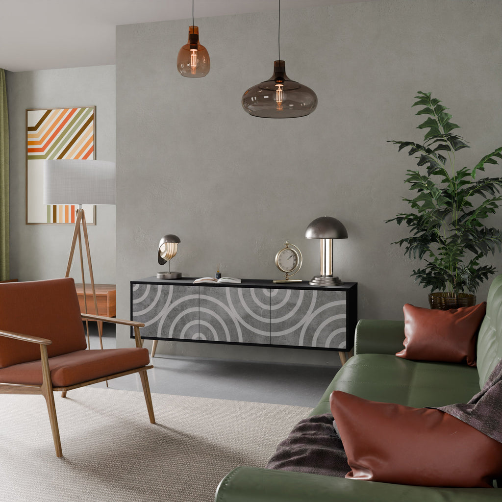 Meuble TV 3 portes CIRCLE CONCRETE en finition noire