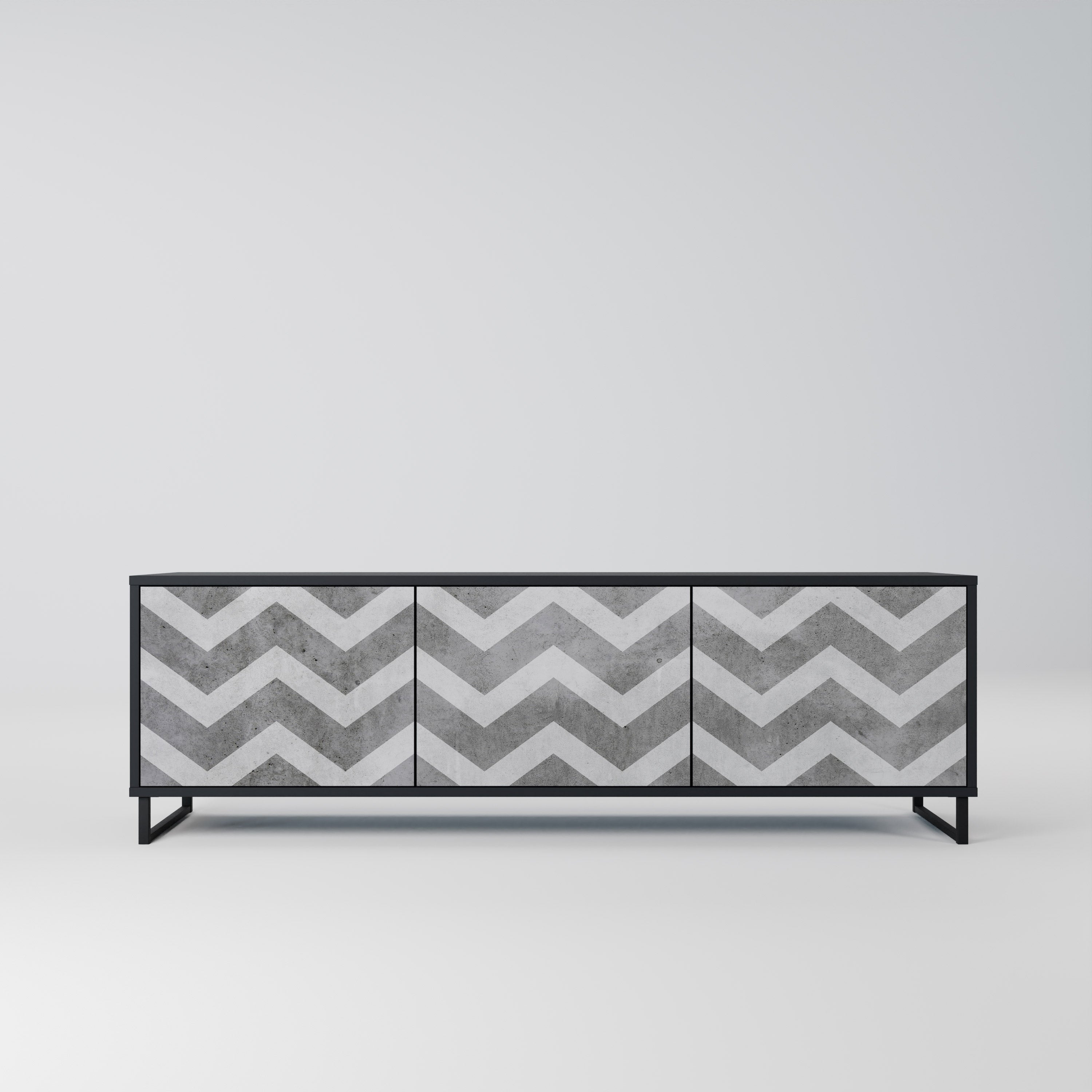 Meuble TV 3 portes TOUGH ZIG ZAG finition noire