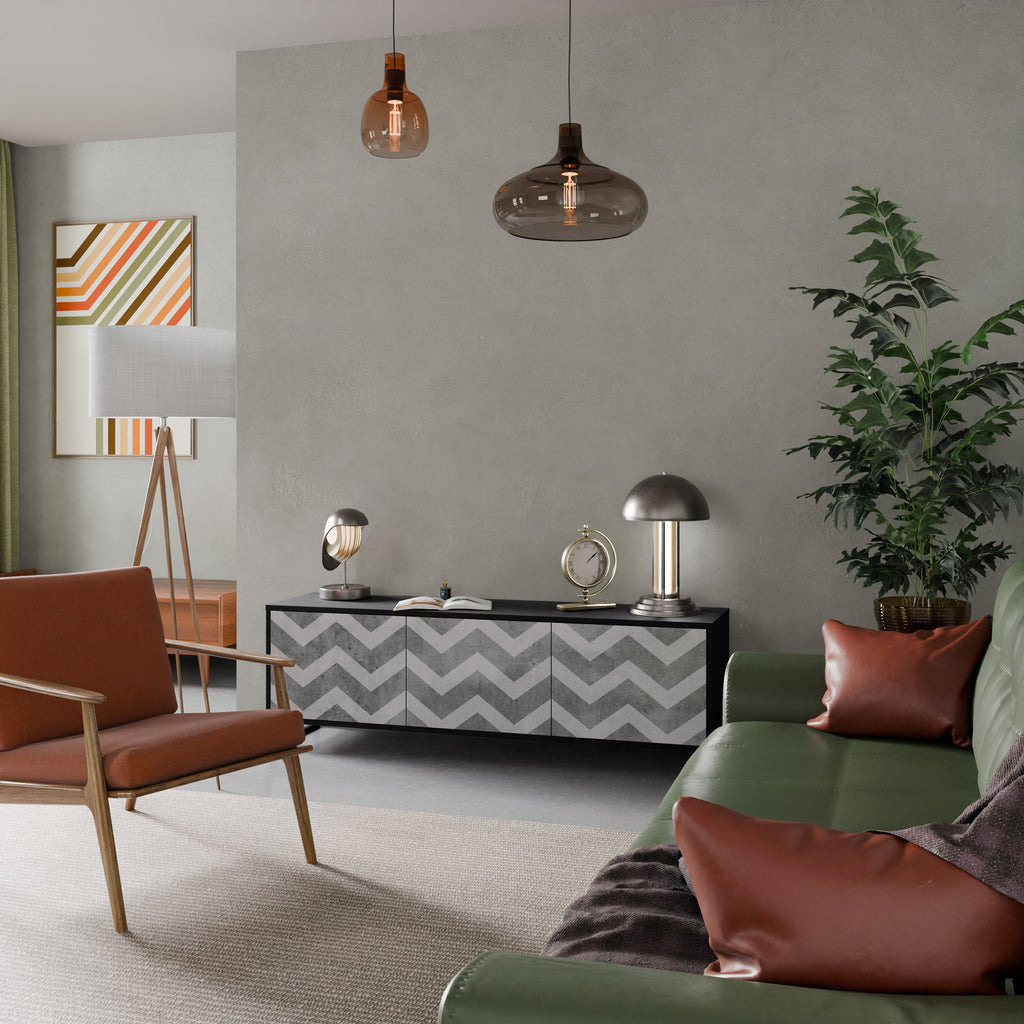 Meuble TV 3 portes TOUGH ZIG ZAG finition noire