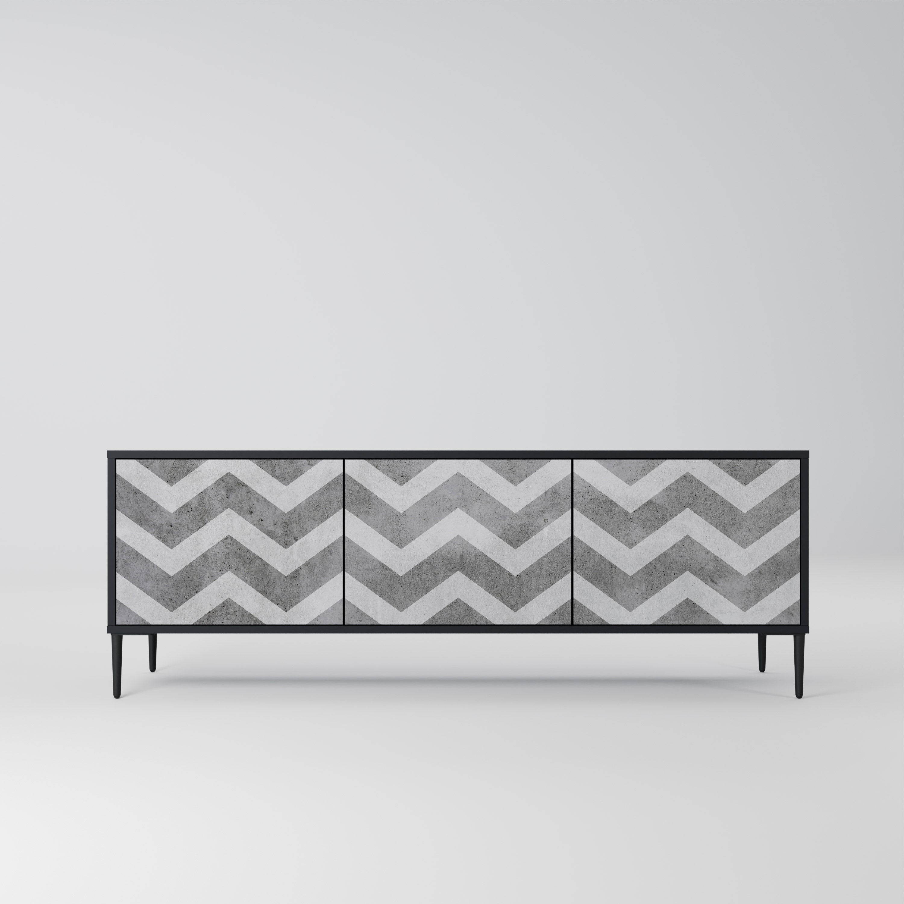 Meuble TV 3 portes TOUGH ZIG ZAG finition noire