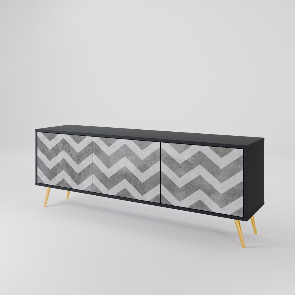 Meuble TV 3 portes TOUGH ZIG ZAG finition noire