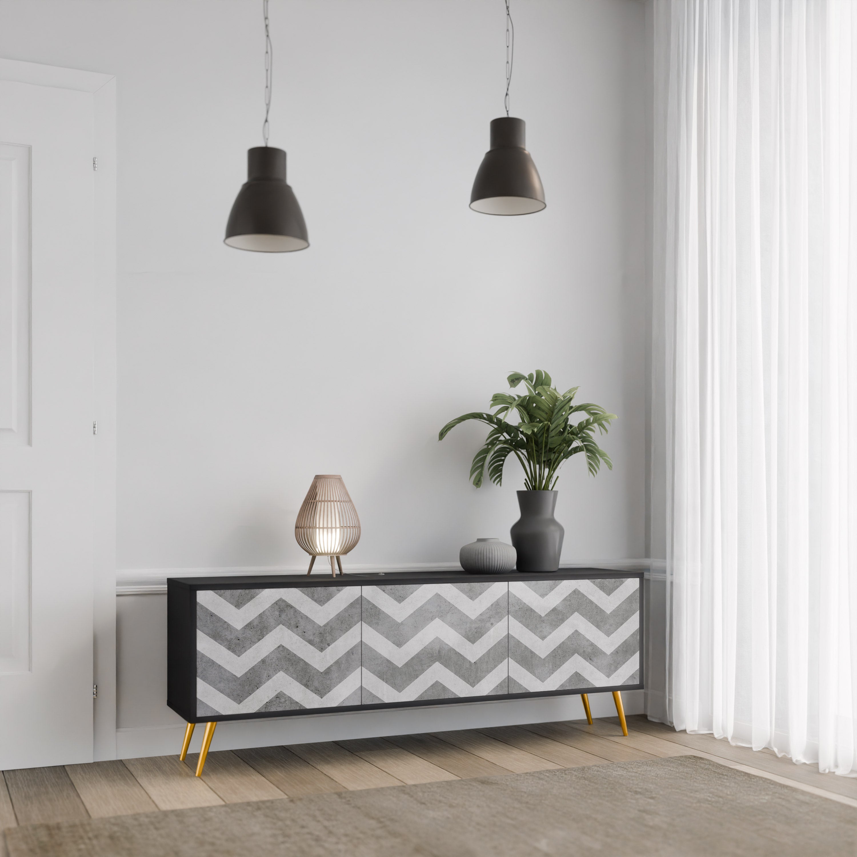 Meuble TV 3 portes TOUGH ZIG ZAG finition noire