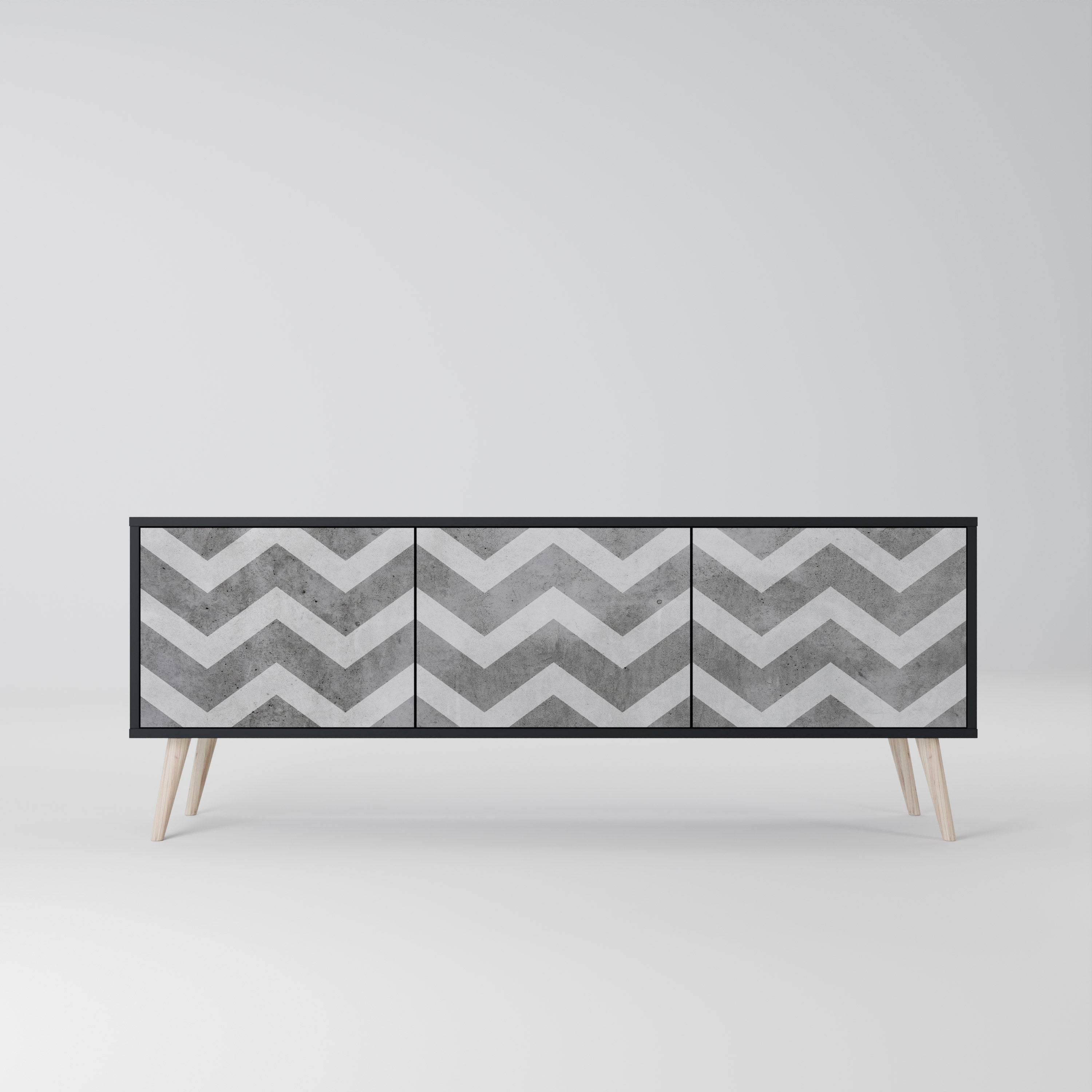 Meuble TV 3 portes TOUGH ZIG ZAG finition noire