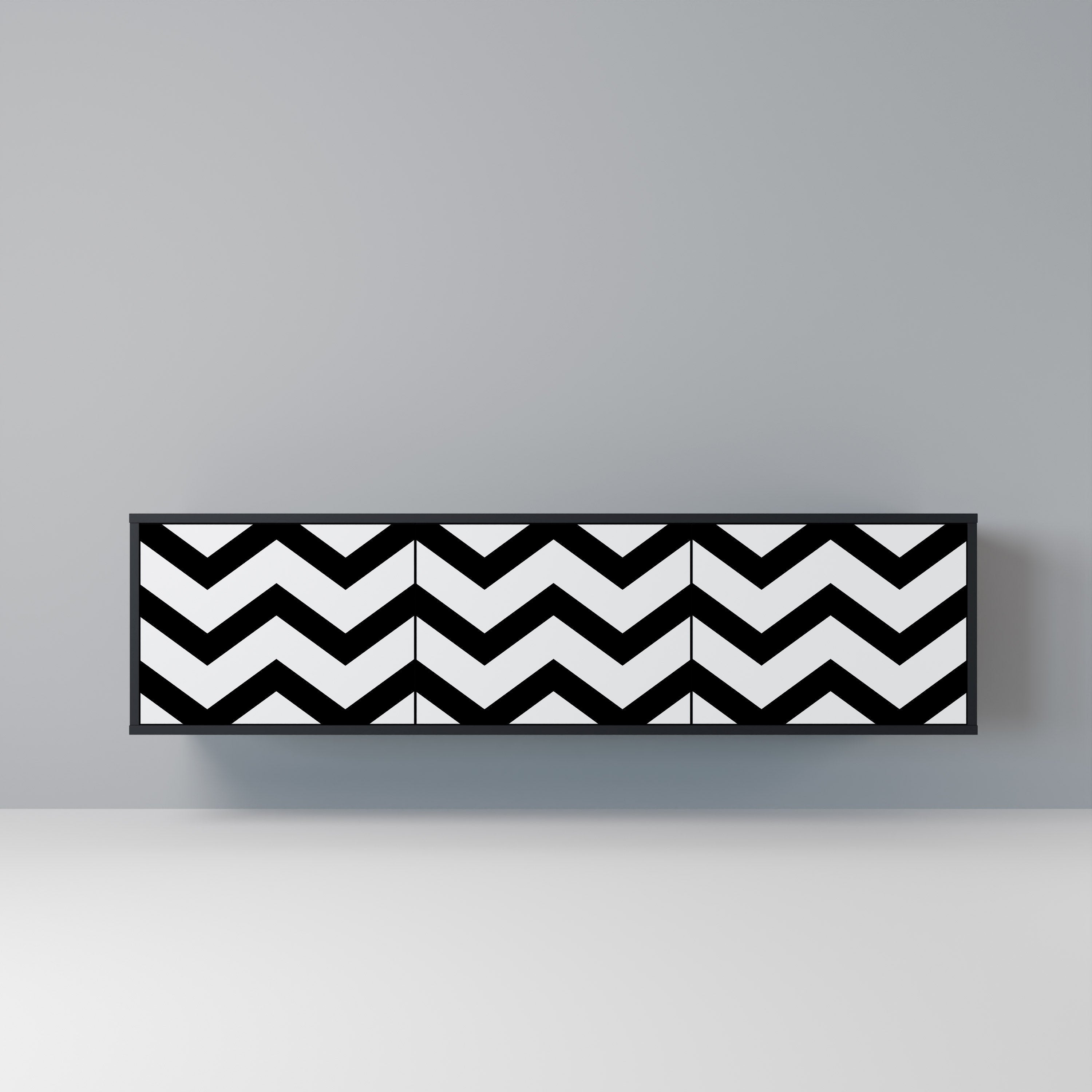 Meuble TV CLASSIC ZIG ZAG 3 portes en finition noire