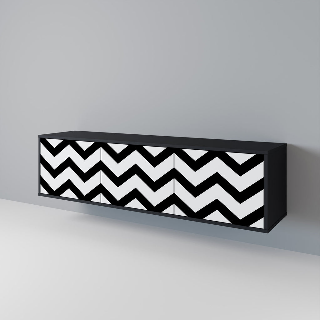 Meuble TV CLASSIC ZIG ZAG 3 portes en finition noire