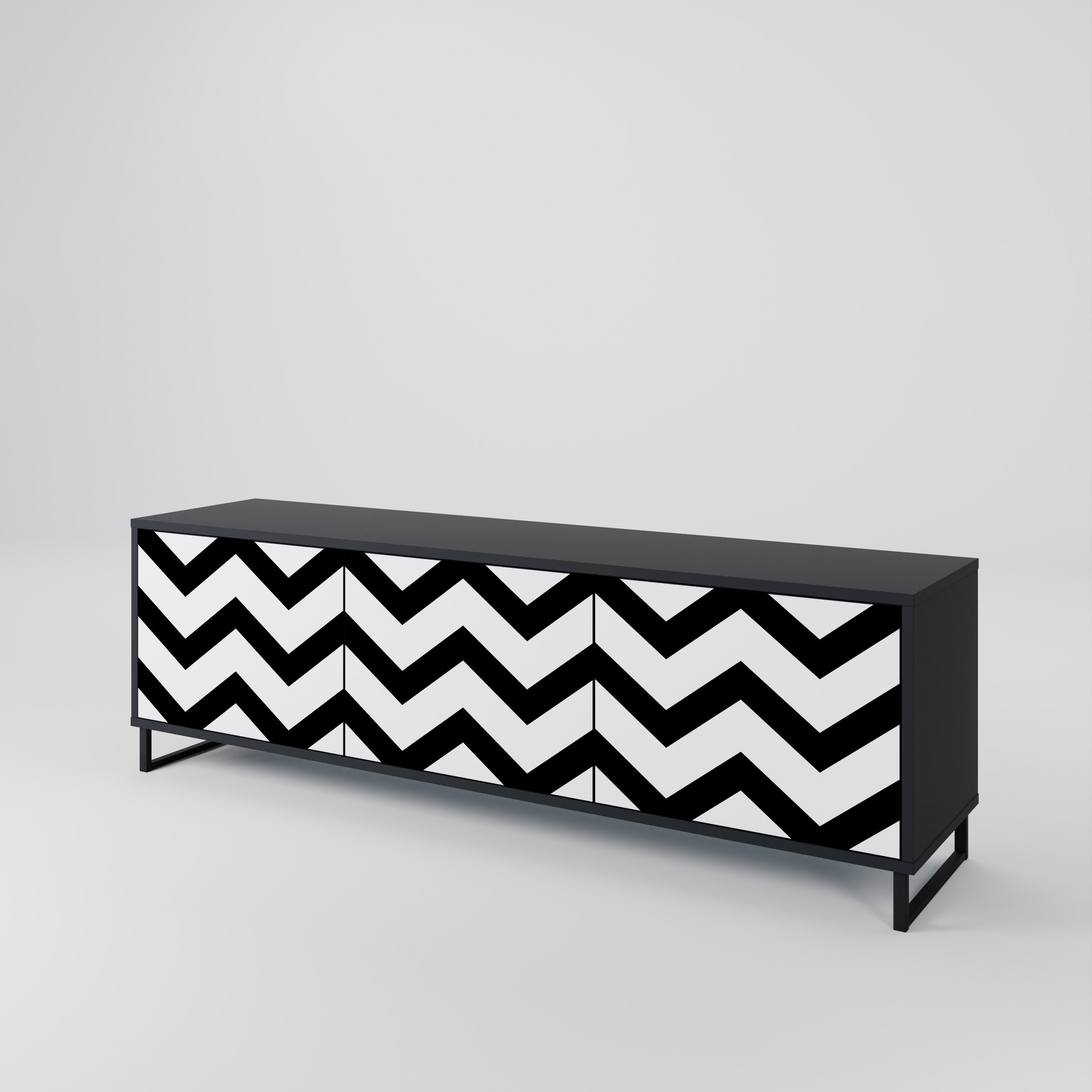 Meuble TV CLASSIC ZIG ZAG 3 portes en finition noire