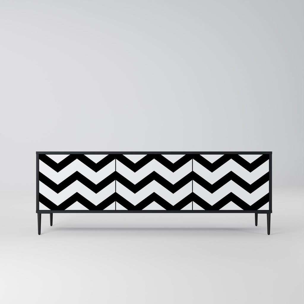 Meuble TV CLASSIC ZIG ZAG 3 portes en finition noire