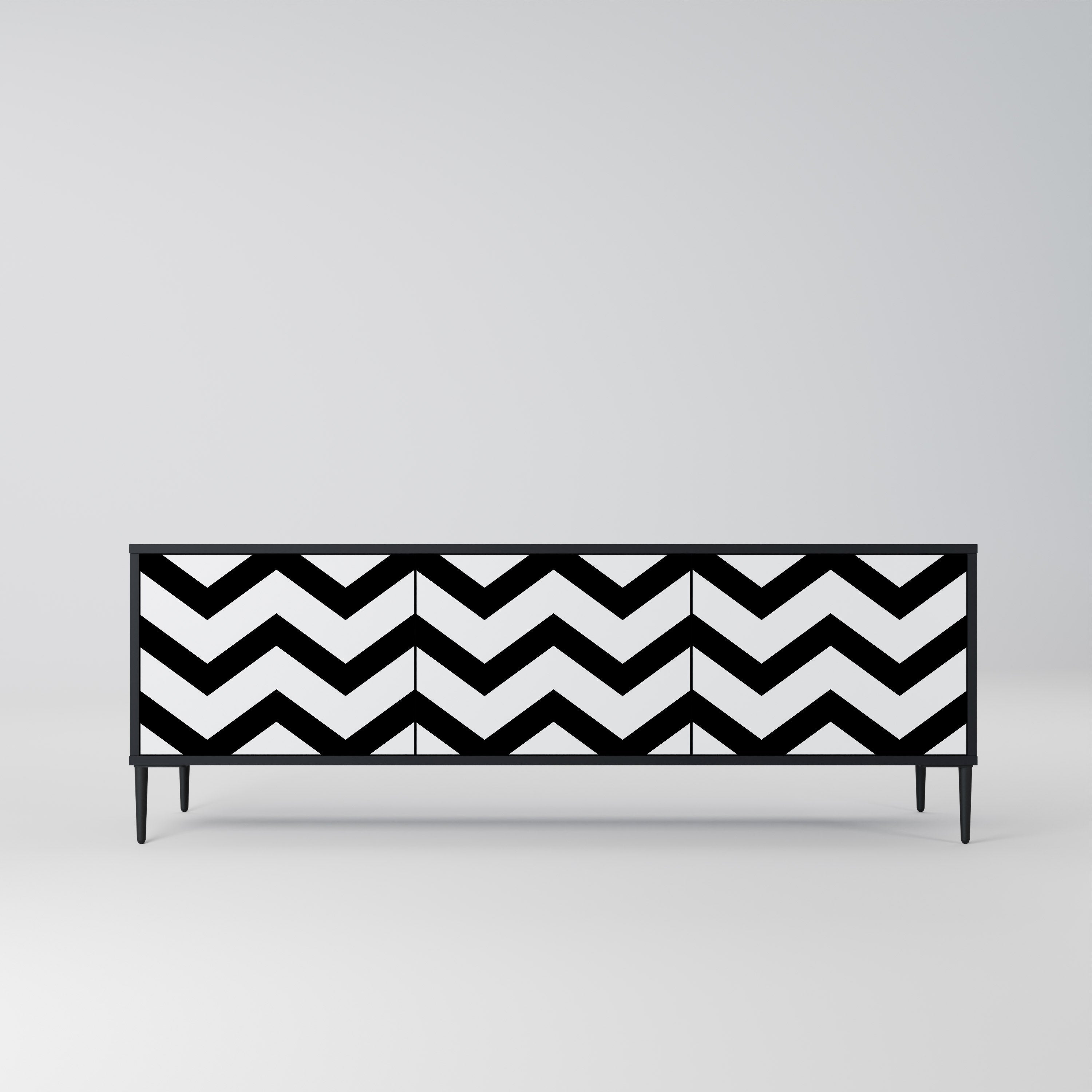 Meuble TV CLASSIC ZIG ZAG 3 portes en finition noire