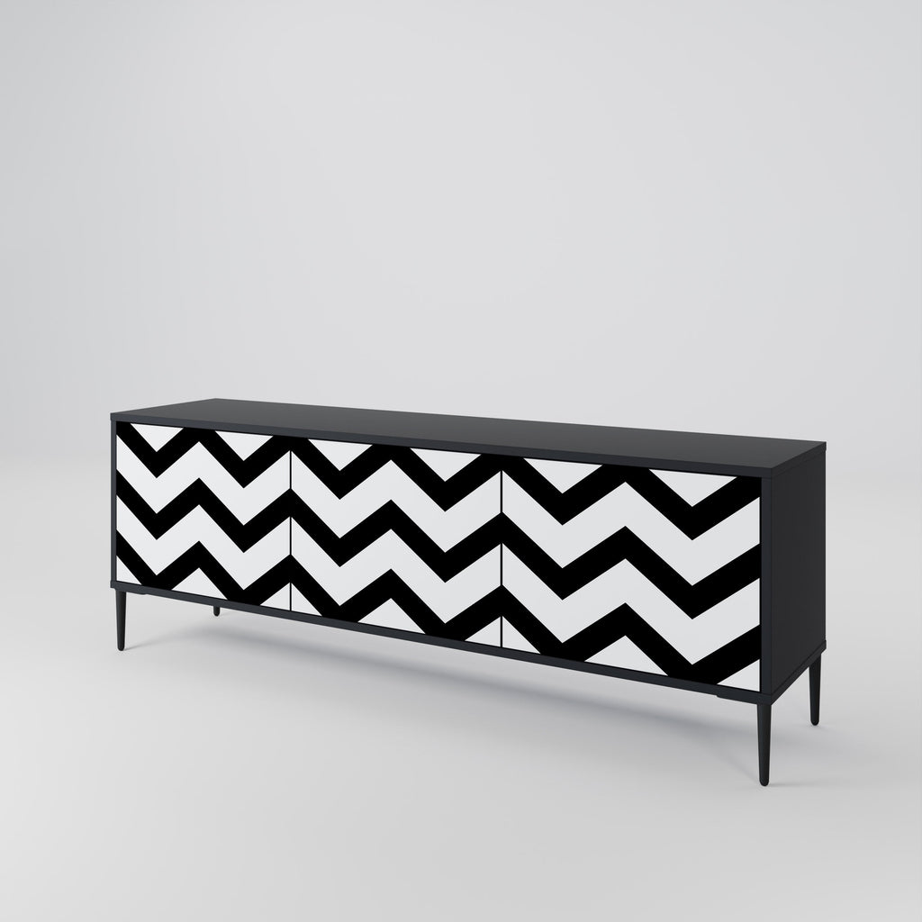 Meuble TV CLASSIC ZIG ZAG 3 portes en finition noire