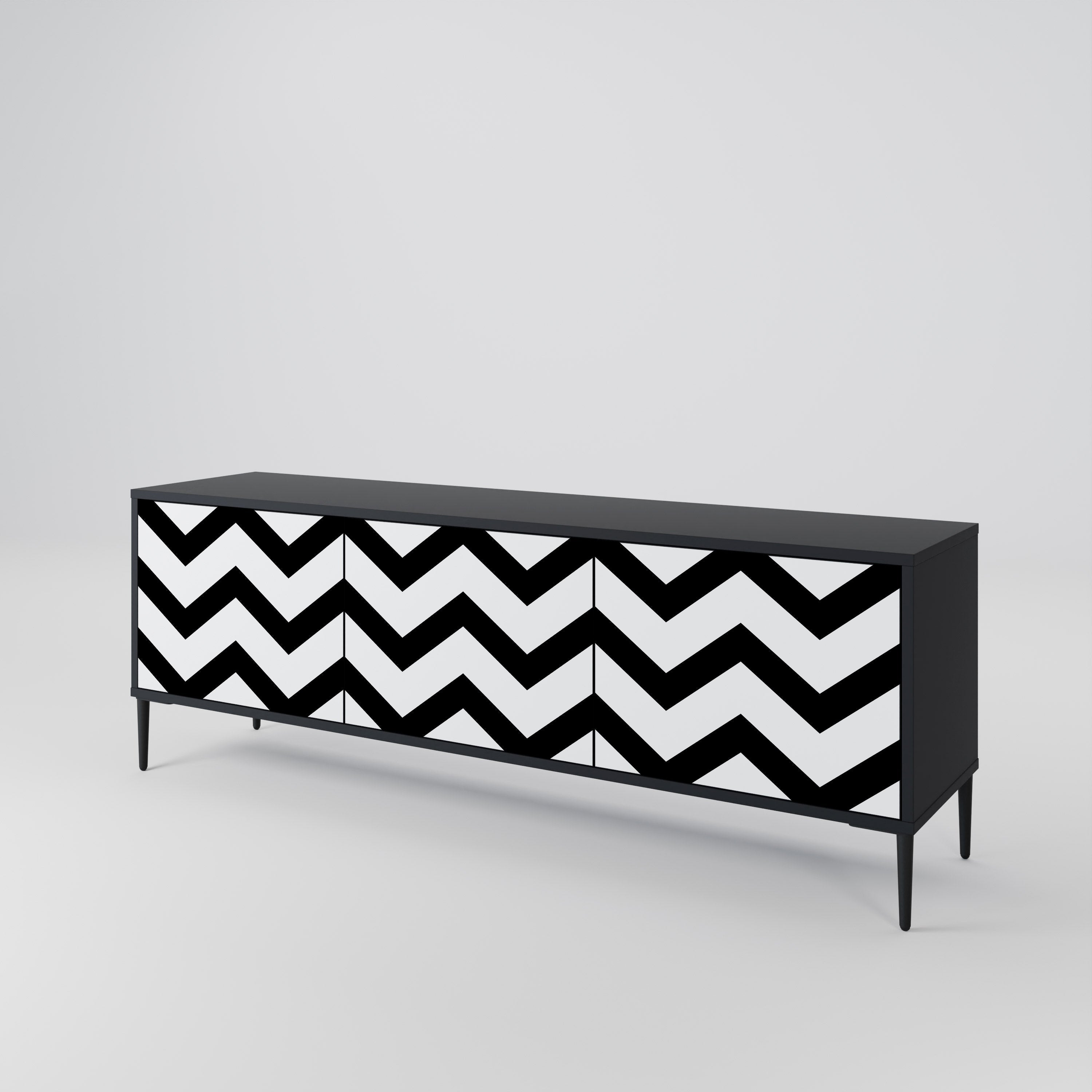 Meuble TV CLASSIC ZIG ZAG 3 portes en finition noire