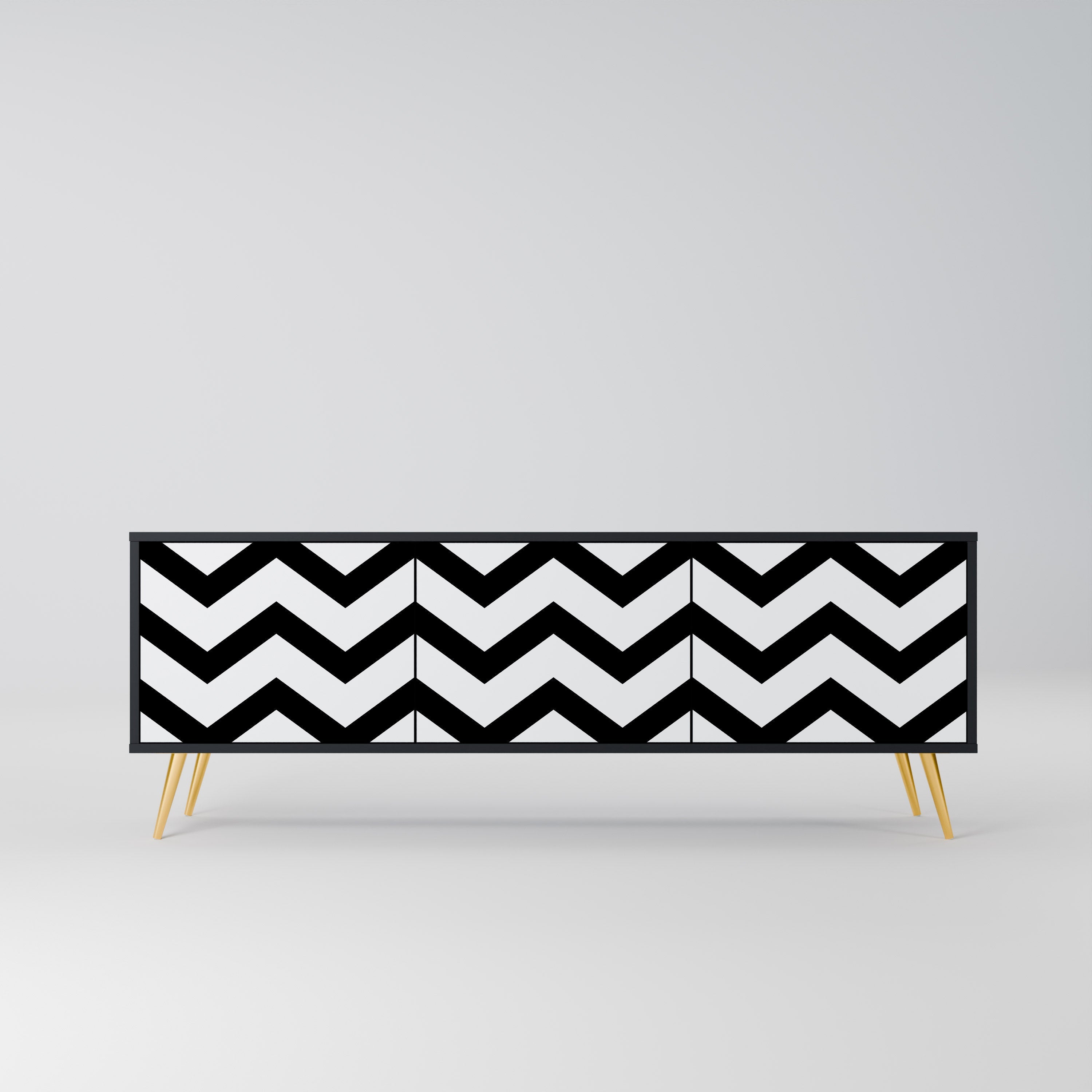 Meuble TV CLASSIC ZIG ZAG 3 portes en finition noire