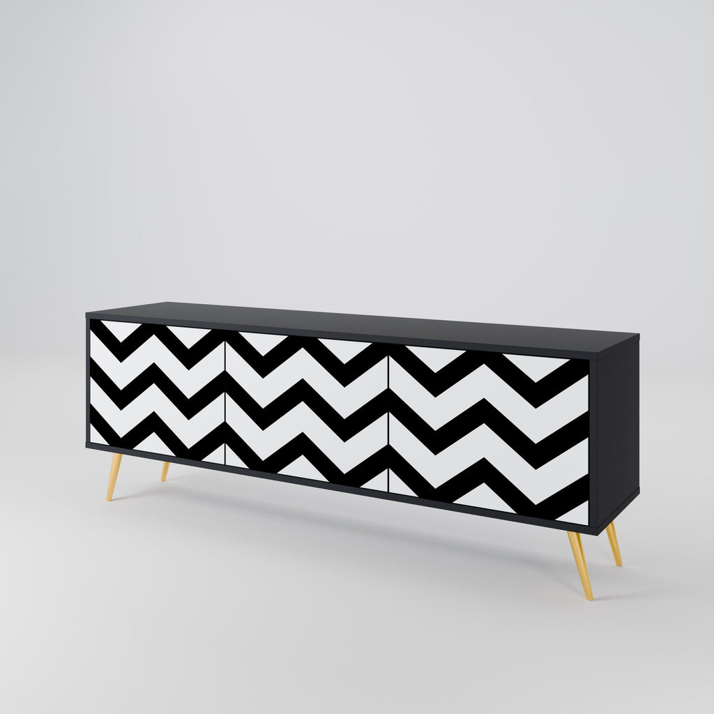 Meuble TV CLASSIC ZIG ZAG 3 portes en finition noire