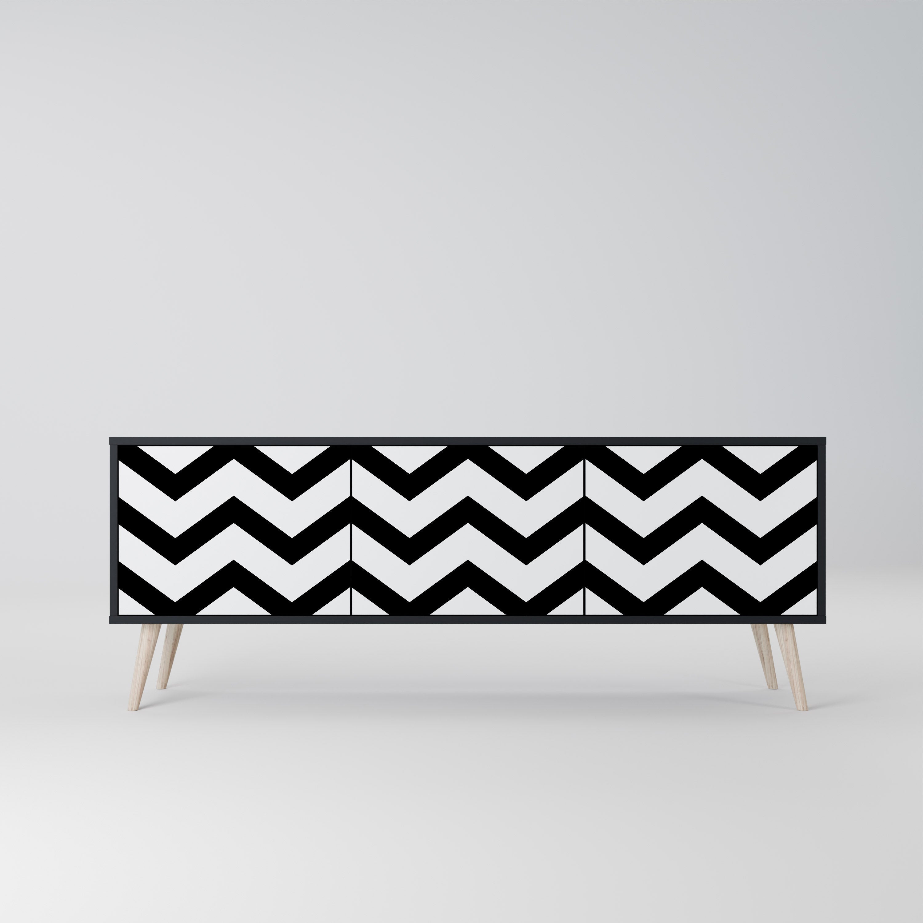 Meuble TV CLASSIC ZIG ZAG 3 portes en finition noire