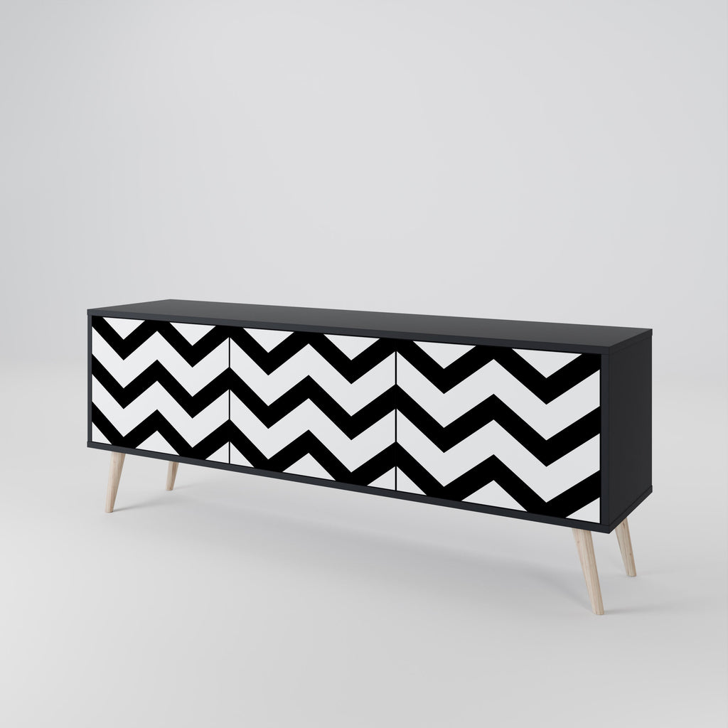 Meuble TV CLASSIC ZIG ZAG 3 portes en finition noire