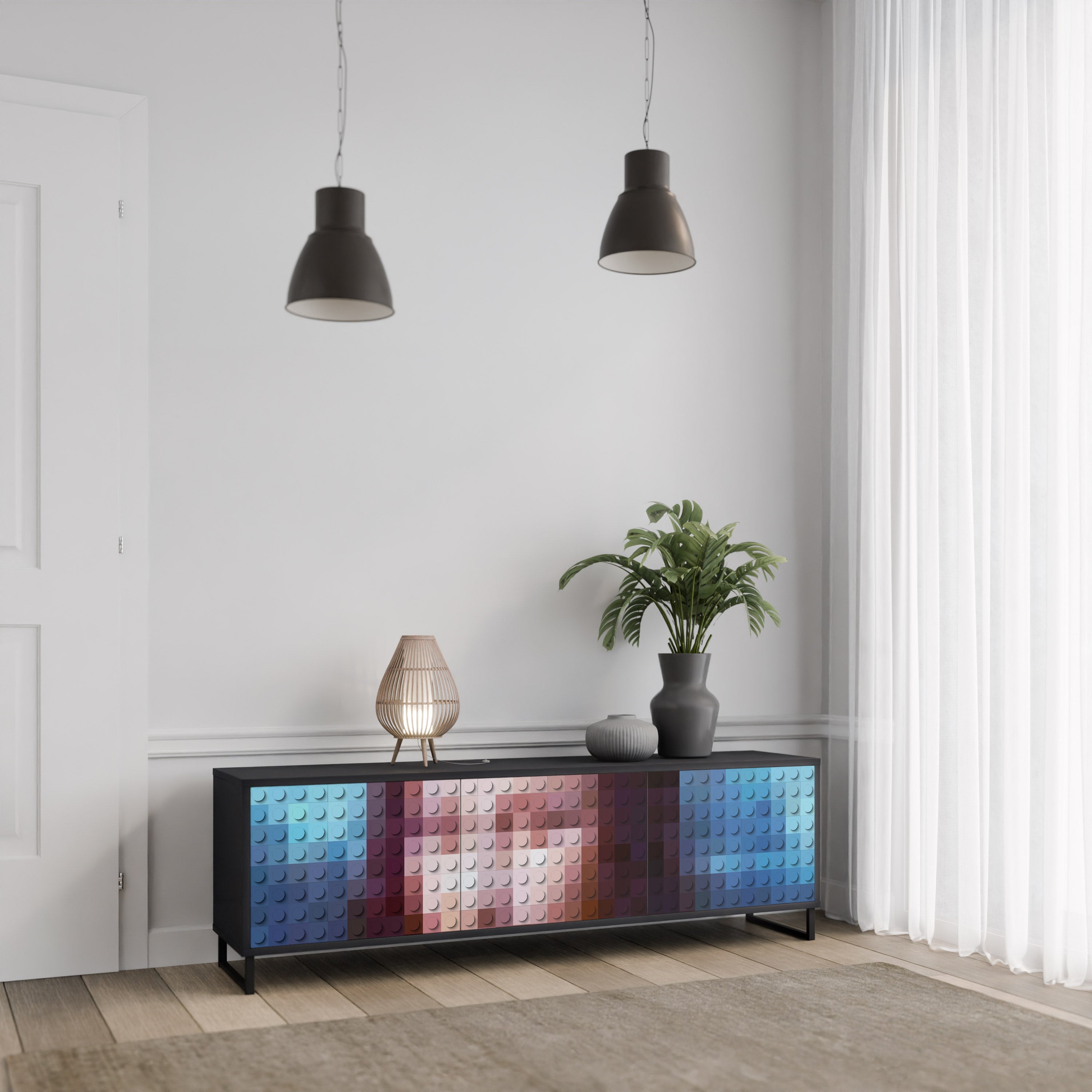 Meuble TV 3 portes CONSTRUCTIVE ART finition noire