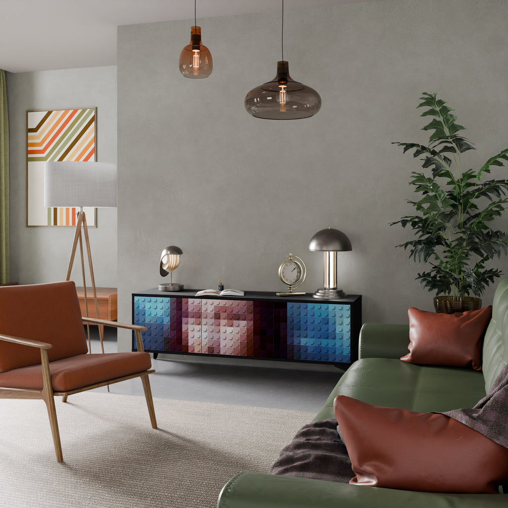 Meuble TV 3 portes CONSTRUCTIVE ART finition noire