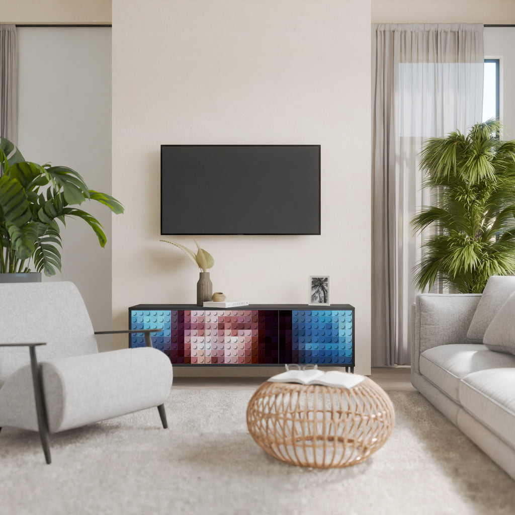 Meuble TV 3 portes CONSTRUCTIVE ART finition noire