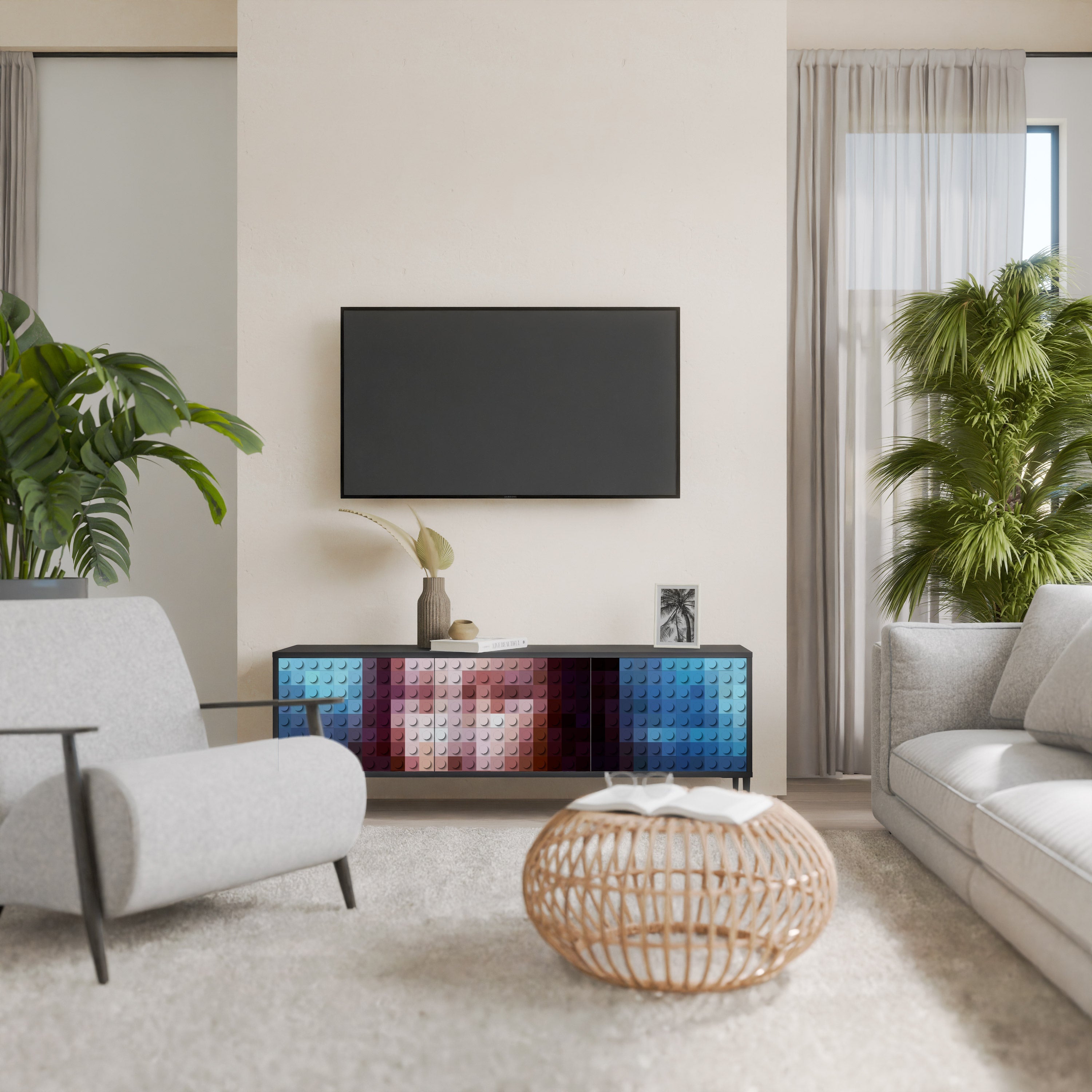 Meuble TV 3 portes CONSTRUCTIVE ART finition noire