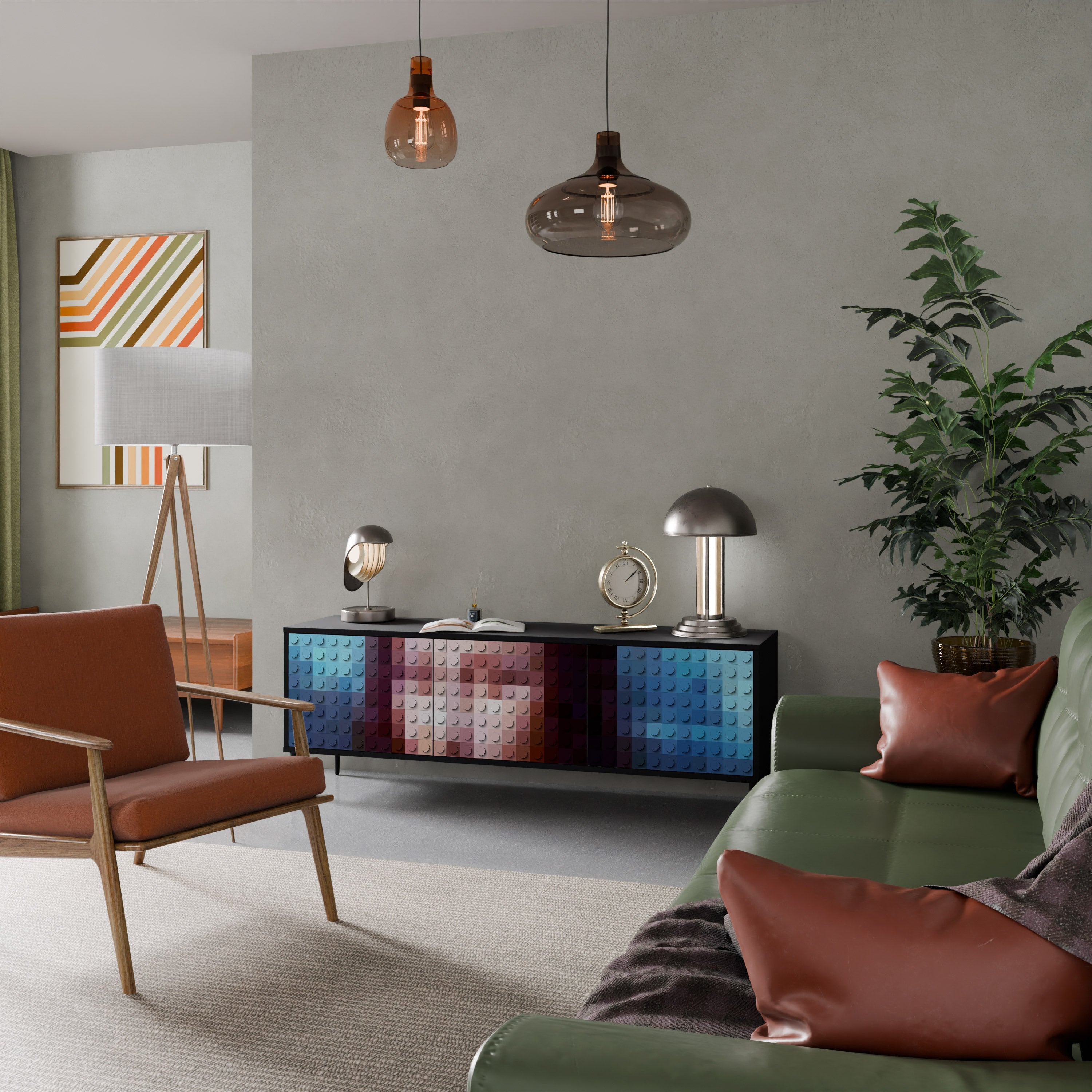 Meuble TV 3 portes CONSTRUCTIVE ART finition noire