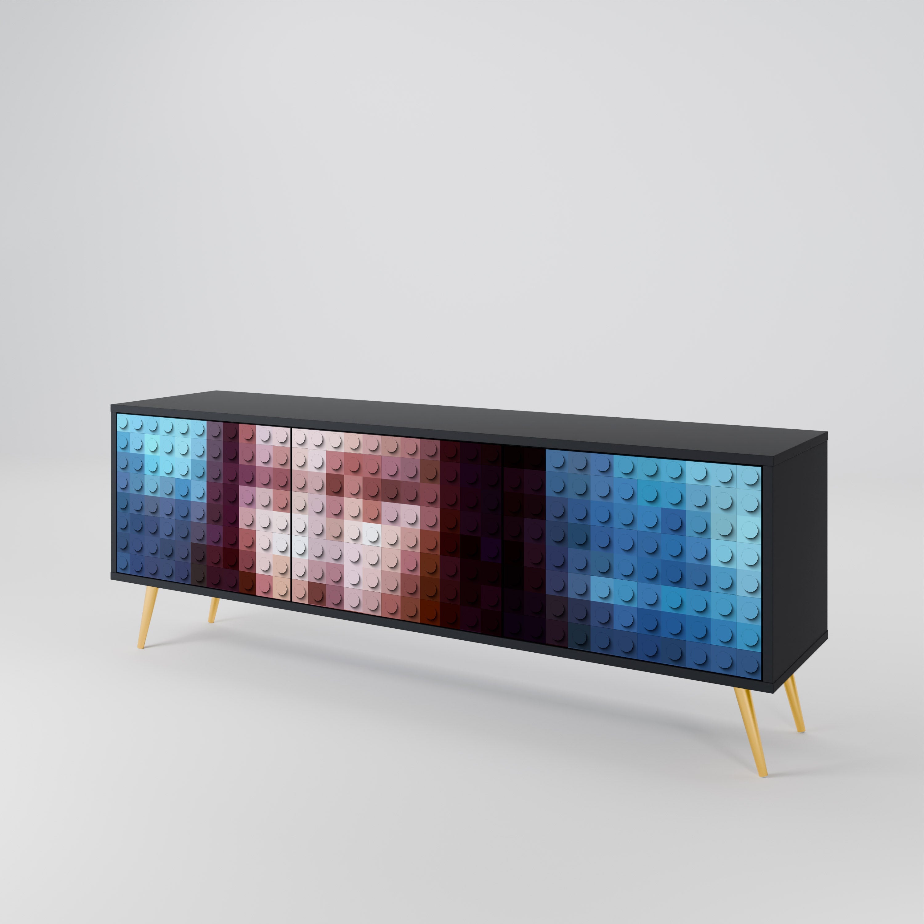 Meuble TV 3 portes CONSTRUCTIVE ART finition noire