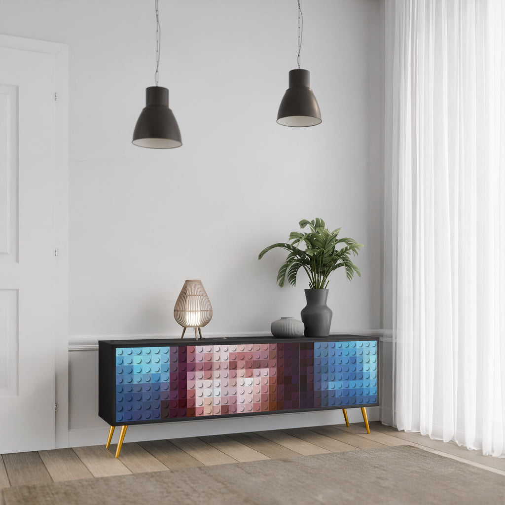 Meuble TV 3 portes CONSTRUCTIVE ART finition noire