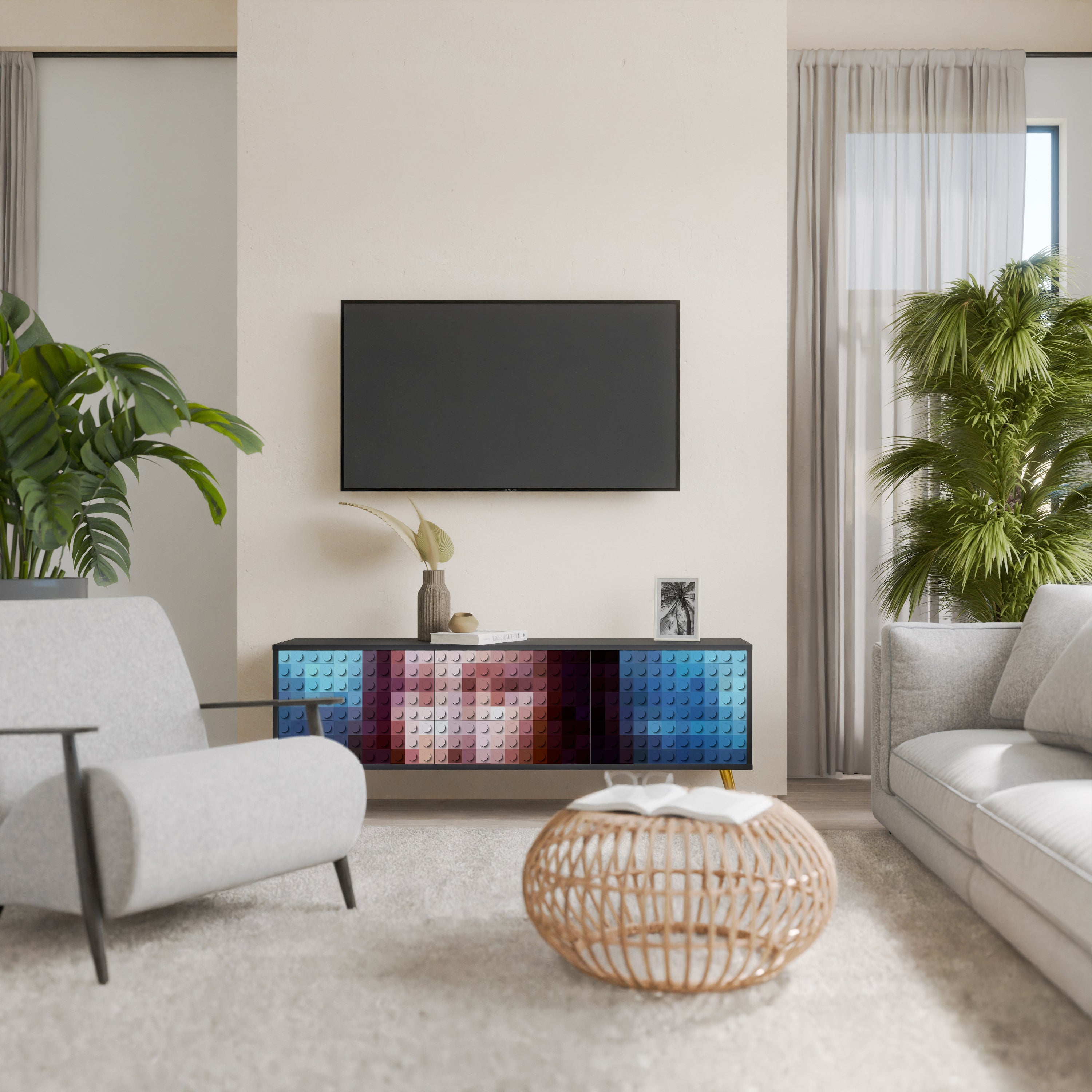 Meuble TV 3 portes CONSTRUCTIVE ART finition noire