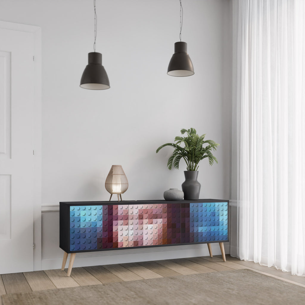 Meuble TV 3 portes CONSTRUCTIVE ART finition noire