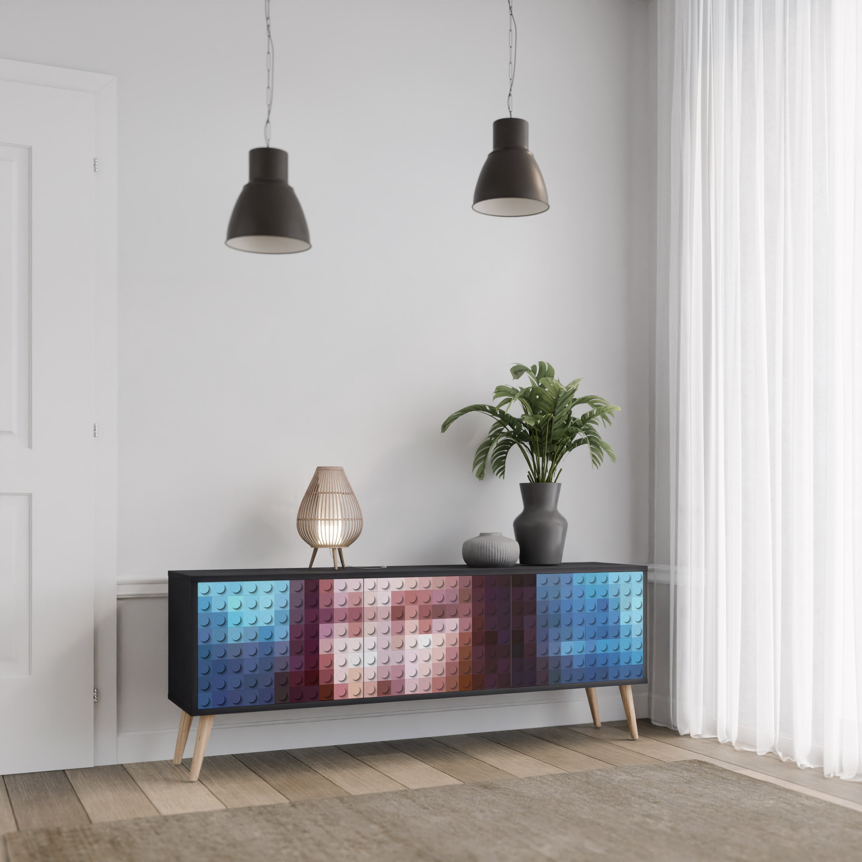 Meuble TV 3 portes CONSTRUCTIVE ART finition noire