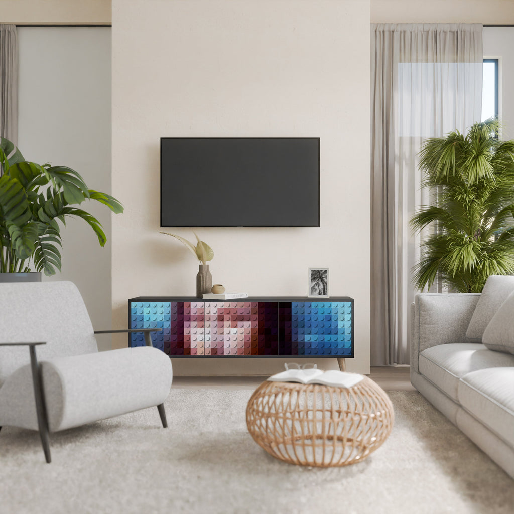 Meuble TV 3 portes CONSTRUCTIVE ART finition noire