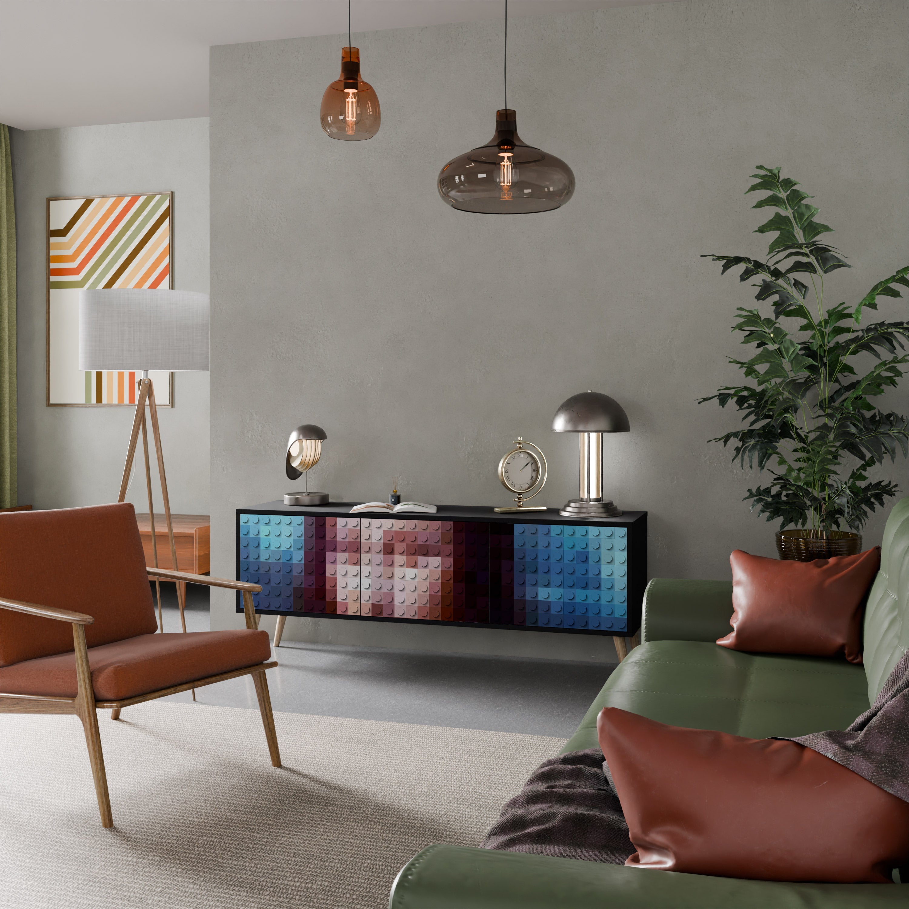 Meuble TV 3 portes CONSTRUCTIVE ART finition noire