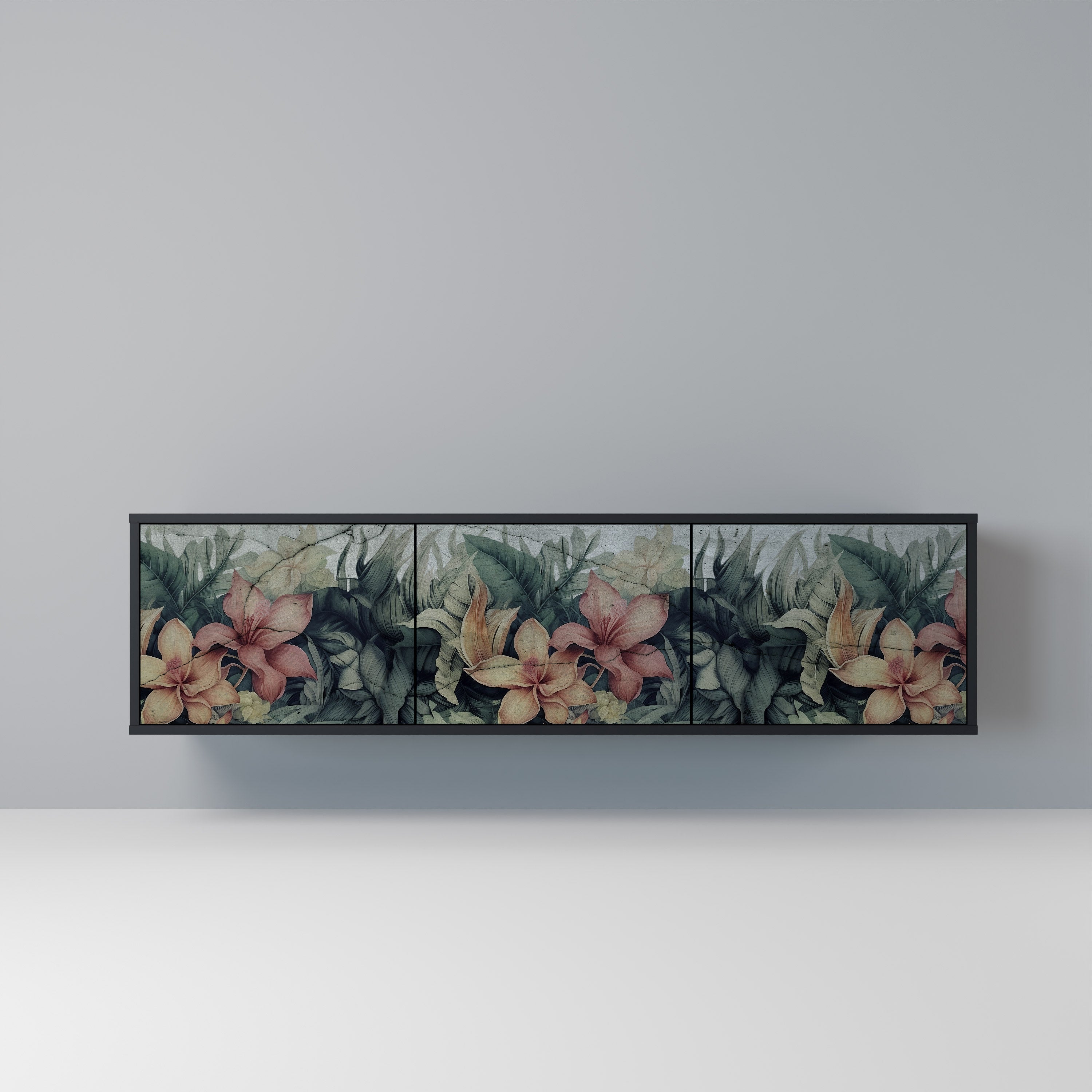 Meuble TV 3 portes HEAVENLY BLOOM finition noire